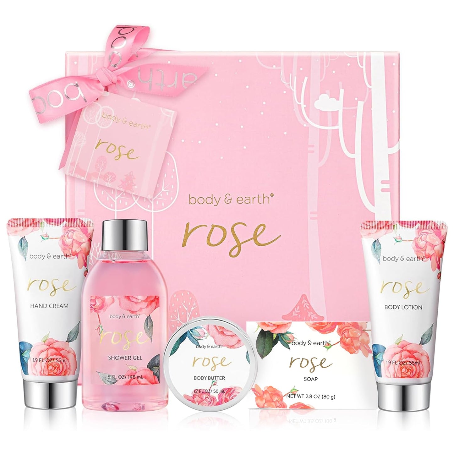 Bath and Body Gift Set for Women, Body & Earth 5 Pcs Rose Spa Gifts for Women, Self Care Kit, Lotion Set for Her, Birthday, Mothers Day Presents Beauty & Personal Care BODY & EARTH