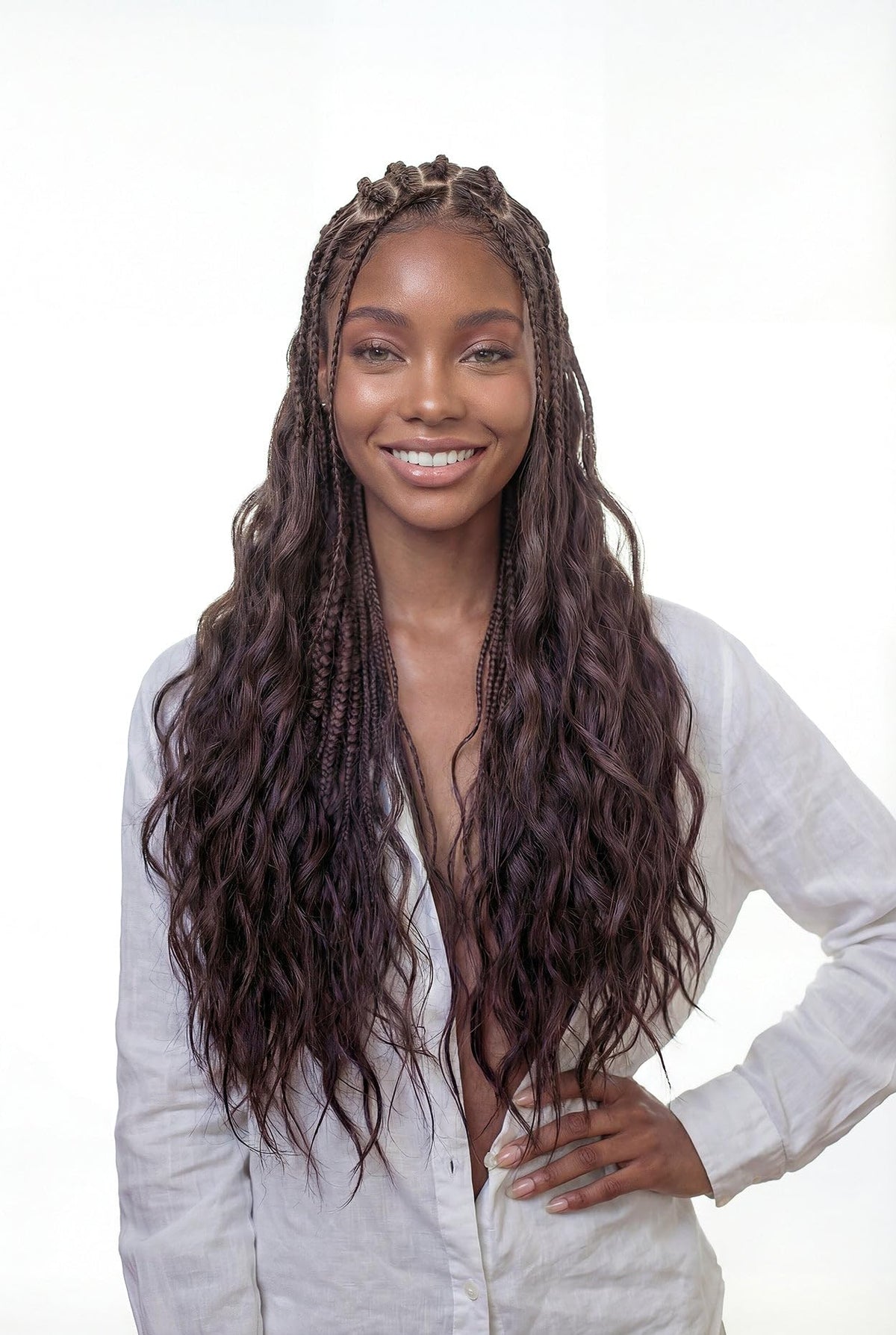 Janet Collection Human Hair Blend Encore Lavie Pre-Separated Feather Crochet Body Wave 18" - Knotless Crochet Braid Extension (Color 1)