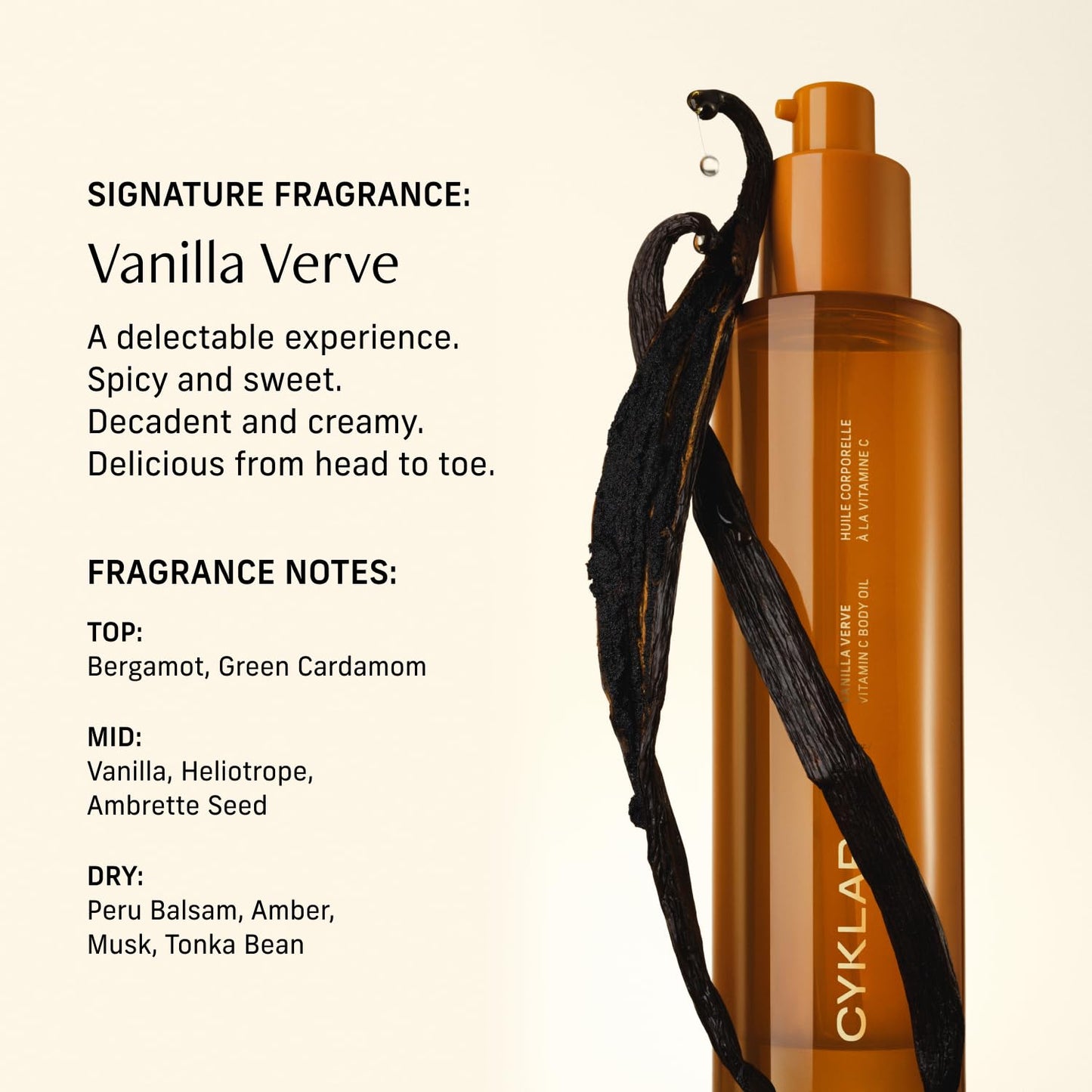 CYKLAR Vitamin C Body Oil for Women and Men. Moisturizing Vanilla Verve Scented Body Serum for Glowing Skin. Nourishing, Hydrating After-Shower Beauty and Personal Care CYKLAR