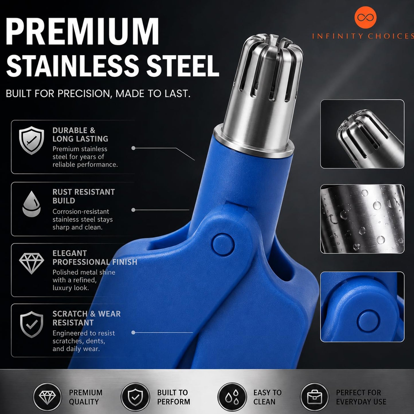 Infinity Choices Nose Hair Trimmer for Men and Women Set, Birdie Set, with Nail Clippers and Tweezers, Manual, Battery-Free, Waterproof, Painless Beauty and Personal Care Infinity Choices