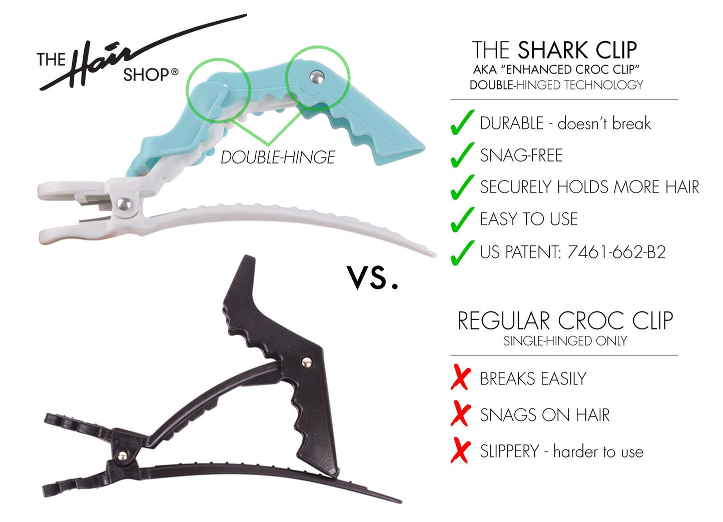 The Hair Shop Large Shark Clip | Enhanced Croc Crocodile Alligator Grip Clip (2nd Generation)| Sectioning Tool for Women | US Patented | Professional Beauty & Personal Care The Hair Shop
