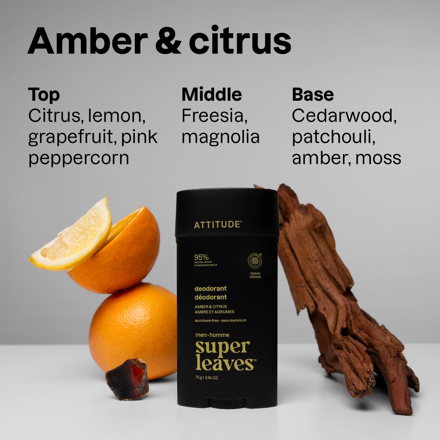ATTITUDE Aluminum-Free Deodorant for Men, 95% Natural Origin Ingredients, EWG Verified, Plant Based Odor Control, With Baking Soda, Amber & Citrus Beauty and Personal Care ATTITUDE