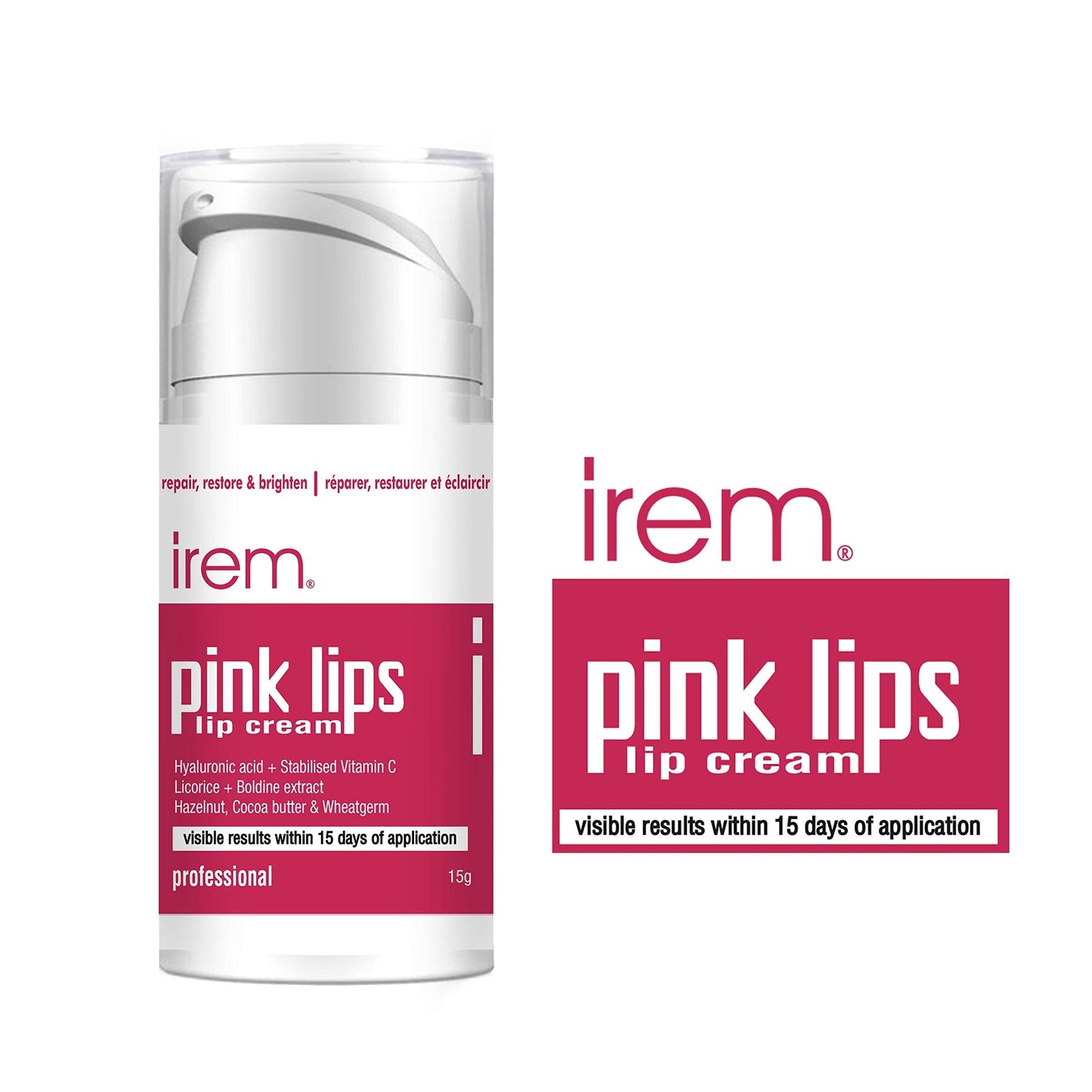Irem Pink Lips - Lip cream Repair restore and brighten lips. With Vitamin C, Hyaluronic and Licorice 15g Beauty and Personal Care Irem