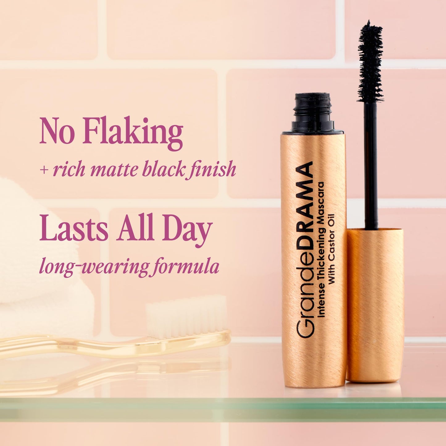 Grande Cosmetics GrandeDRAMA Intense Thickening Black Mascara with Castor Oil, Volumizing, Conditioning, Buildable formula (0.32 oz) Beauty & Personal Care Grande Cosmetics