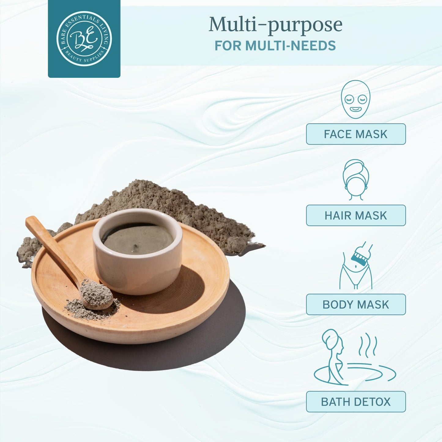Bare Essentials Living - Bentonite Clay Powder (2lbs) Face Clay Mask, Bentonite Clay Detox for Skin, Clay Powder for Seed Bombs, Detox Bath, Cosmetic Beauty & Personal Care Bare Essentials Living