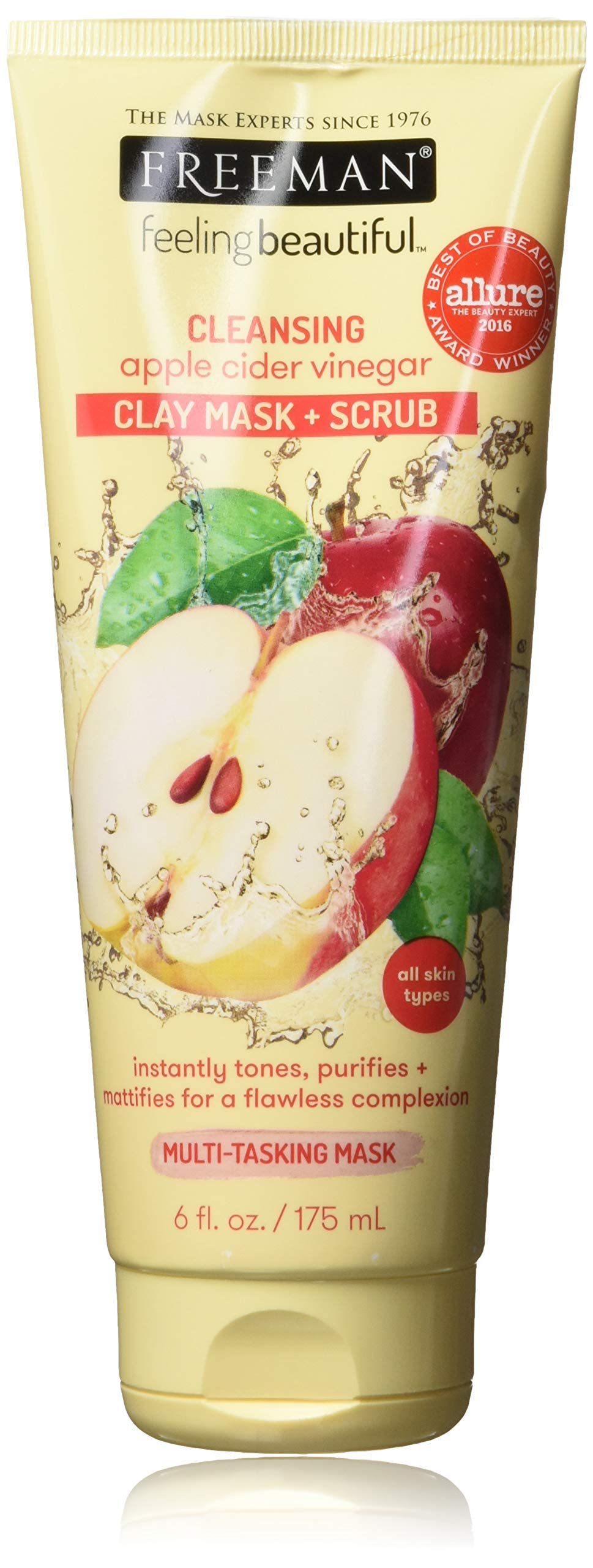 Freeman Cleansing Apple Cider Vinegar Clay Mask & Facial Scrub, Face Mask Tones, Purifies, Flawless Complexion, Clay and Pumice Exfoliate Pores, All Beauty & Personal Care Freeman