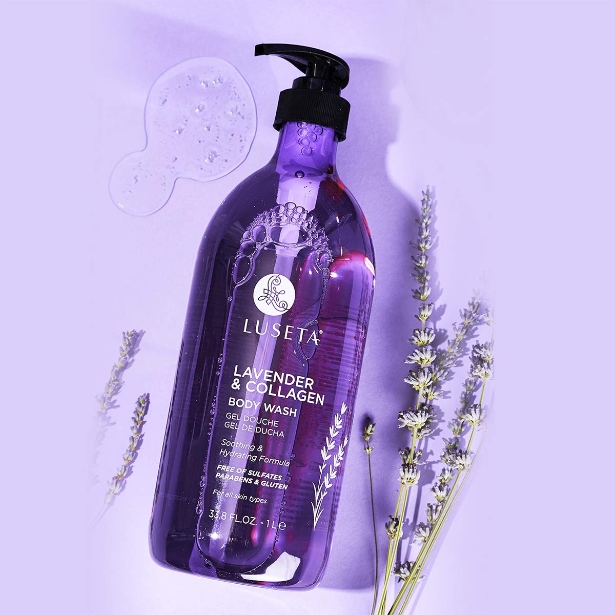 Luseta Lavender and Collagen Body Wash 33.8oz, Lightly Scented Daily Moisturizing Body Cleanser to Soothe & Relax Beauty & Personal Care L LUSETA
