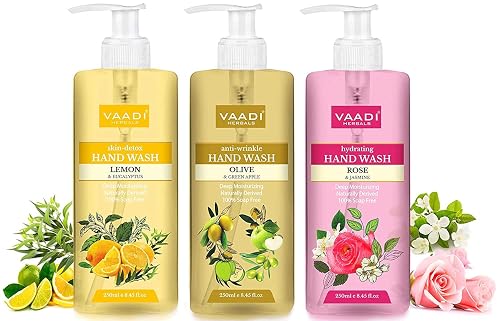 NWIL Vaadi Herbals Luxurious Handwash - 250 ml (Pack of 3, Lemon and Eucalyptus with Olive and Green Apple and Rose and Jasmine) Beauty & Personal Care NWIL