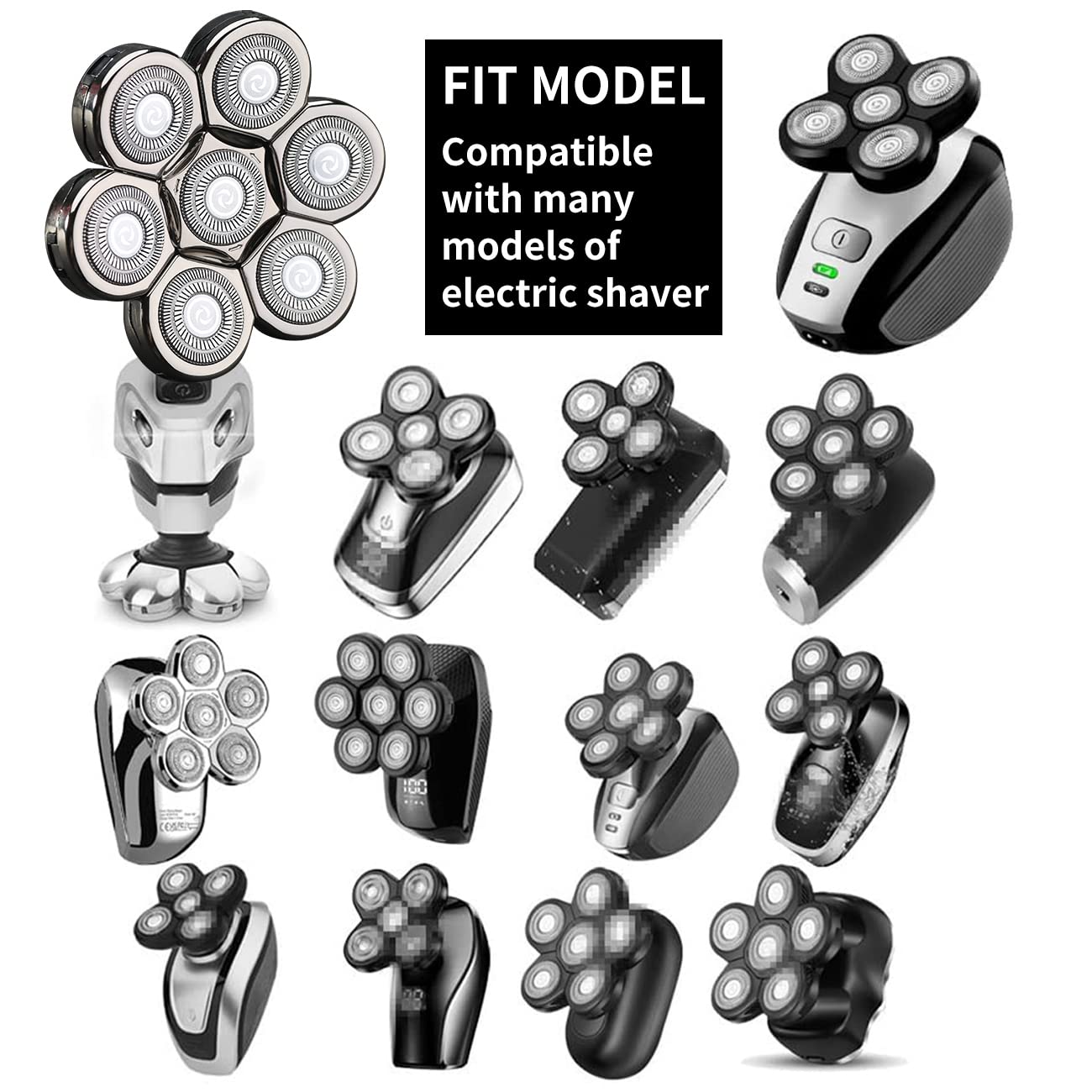7 Blades Head Shaver Replacement Heads Electric Shaver Universal Replacement Blade Head Electric Razor for Men (7D Silvery) Beauty and Personal Care HONTEC