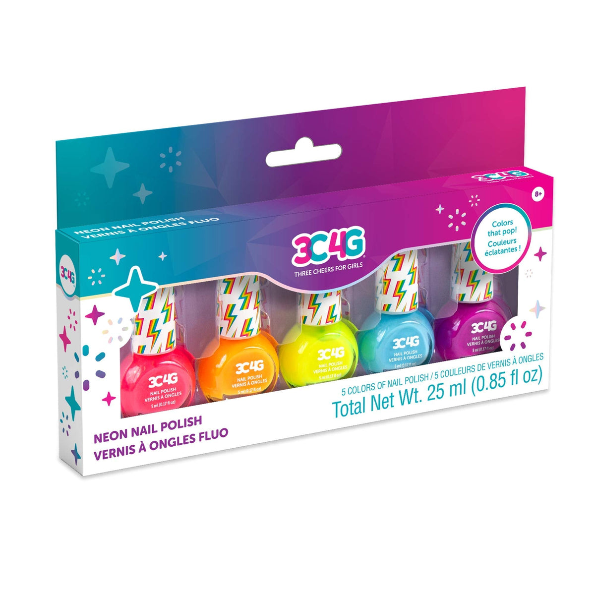 3C4G Neon Nail Polish Set - Quick Dry Nail Polish for Girls - Includes 5 Neon Colors - Non-Toxic Nail Polish Kit for Kids Ages 8+ by Make It Real Beauty & Personal Care 3C4G THREE CHEERS FOR GIRLS