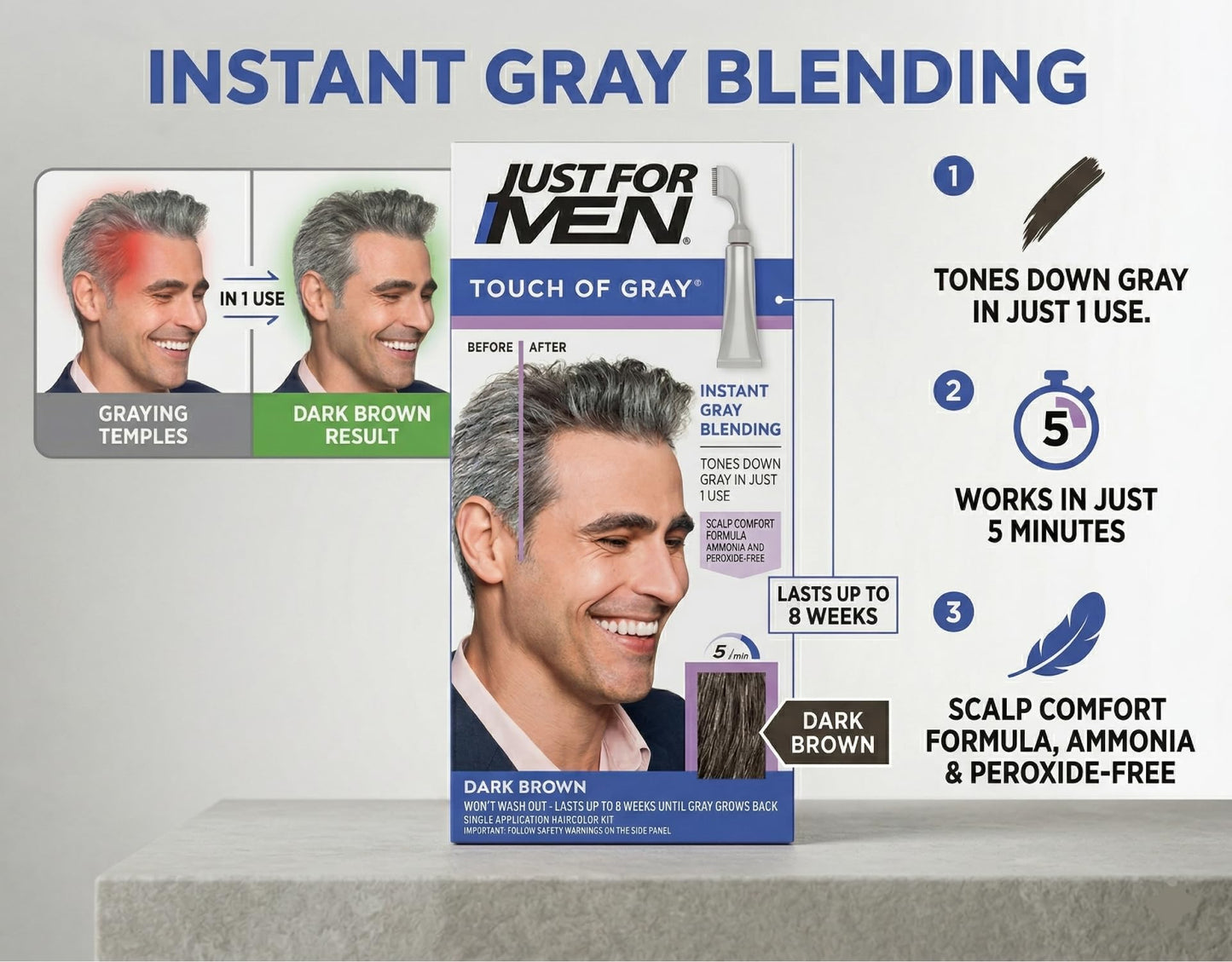 Just For Men Touch Of Gray Hair Treatment T-45 Dark Brown, 1 Each (Pack Of 10) Beauty & Personal Care Just for Men