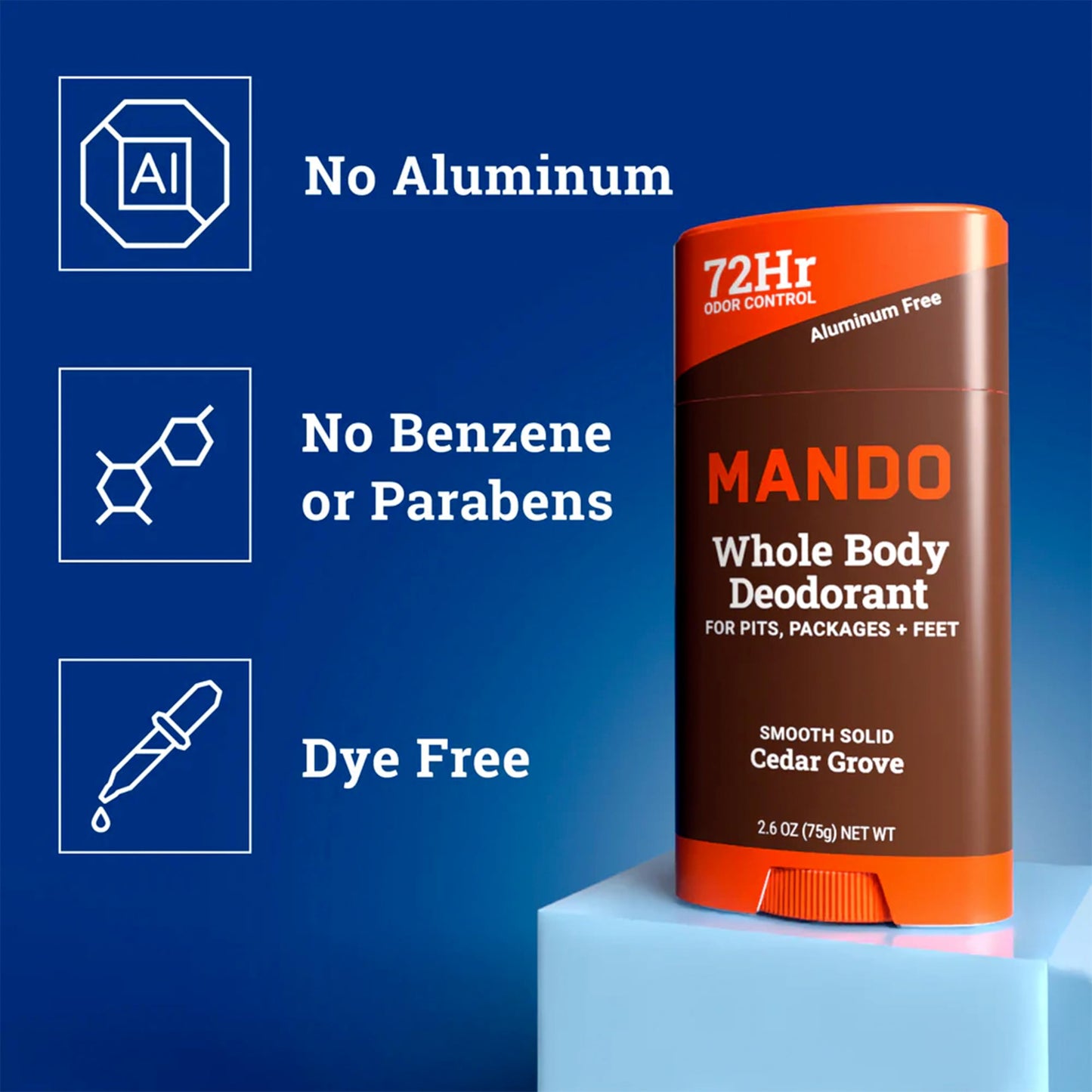 Mando Whole Body Deodorant - Men's Aluminum-Free Smooth Solid Stick Deodorant - Clover Cedar Grove - 2.6oz - Pack Of 01 Beauty and Personal Care Mando