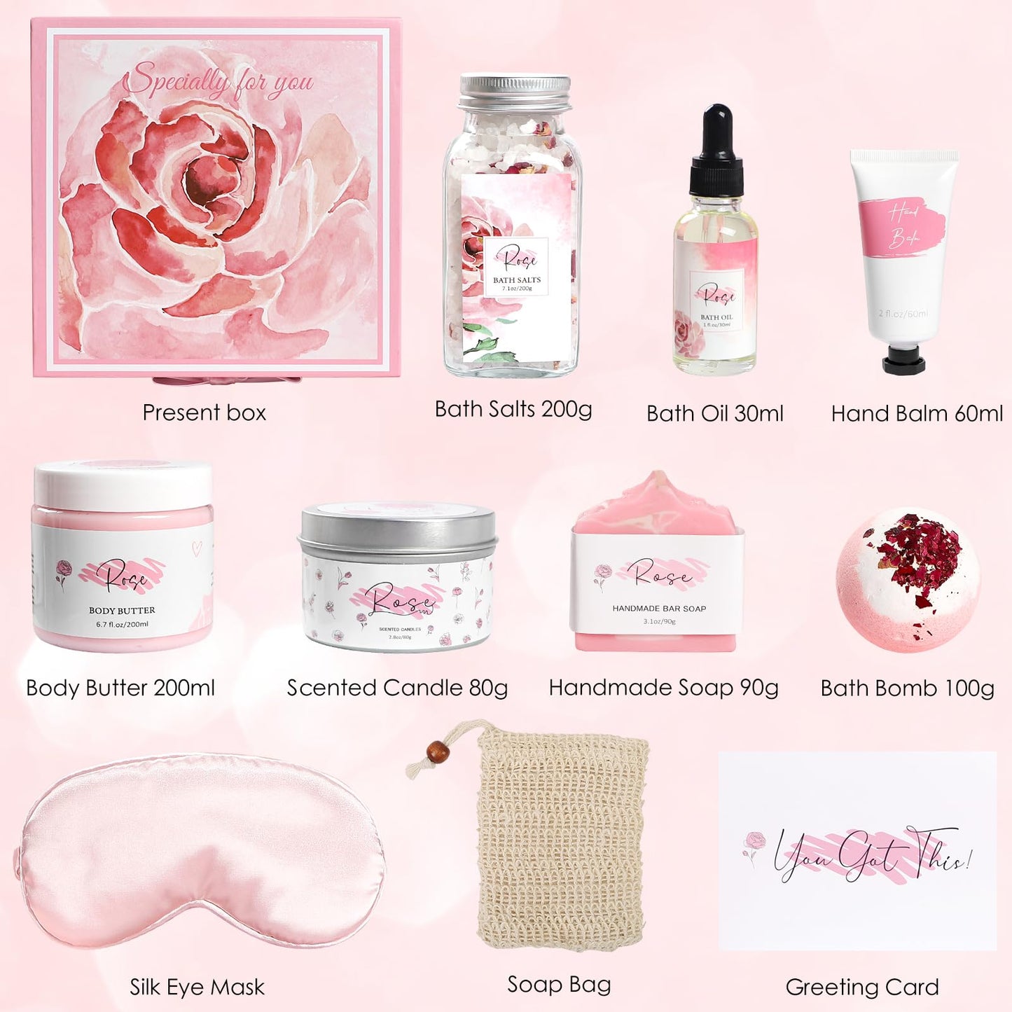 Mother's Day Gifts?Rose Spa Gifts Set, Bath Gifts Set for Women, Relaxing Spa Gift Basket for Women, Self Care Package, Home Spa Products, Birthday Beauty and Personal Care Frerdui