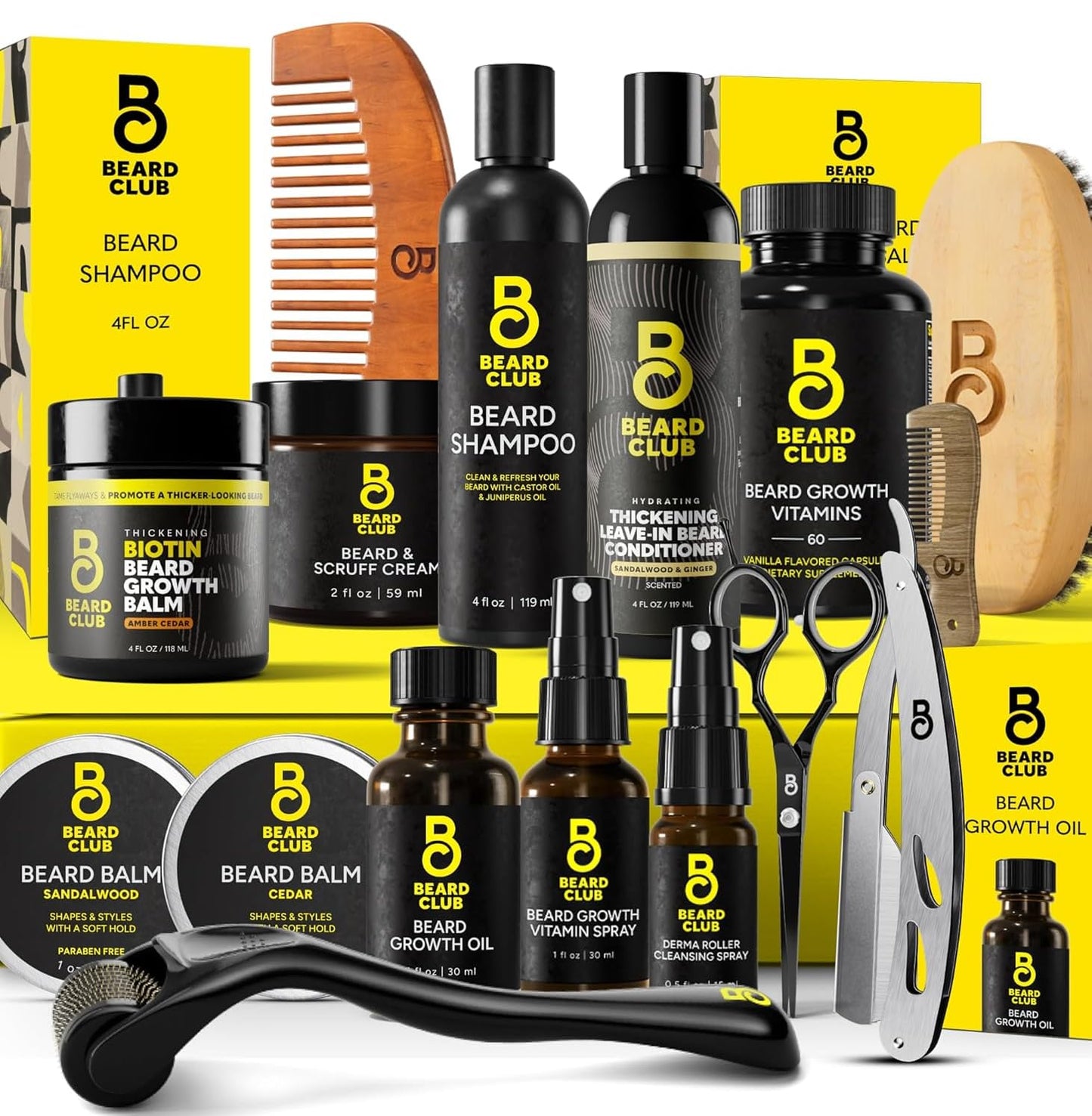 The Beard Club Ultimate Beard Growth Kit - Derma Roller, Growth Oil, Vitamins, Vitamin Spray, Biotin Balm, Conditioner, Cream, Balms, Shampoo, Razor Beauty and Personal Care The Beard Club