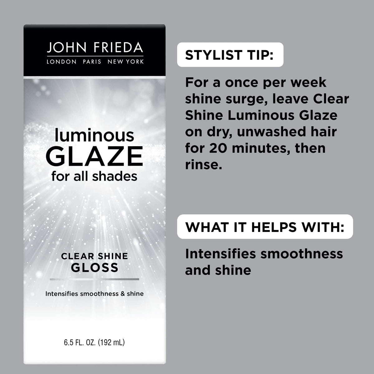 John Frieda Luminous Glaze Clear Shine Hair Gloss, 6.5 fl oz, 2 Pack