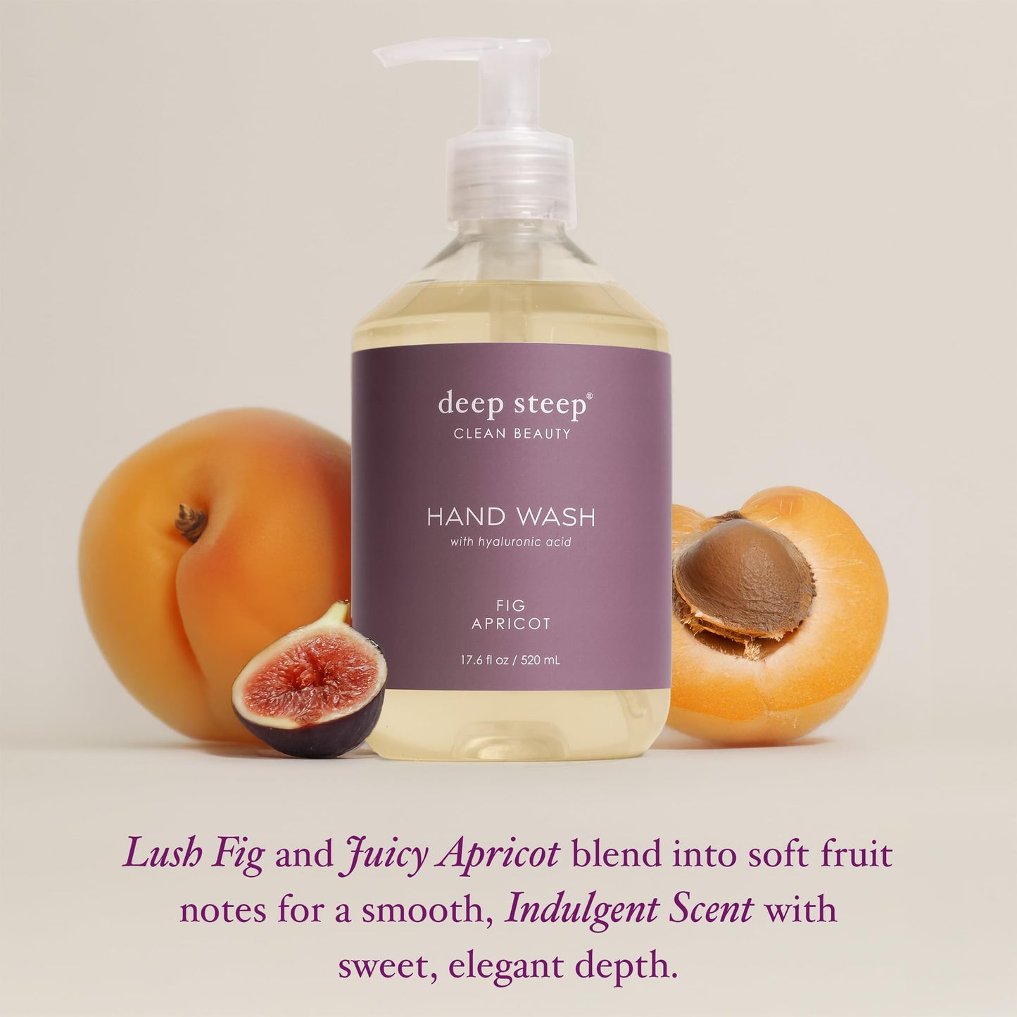 Deep Steep Liquid Hand Wash, Fig Apricot, 17.6 oz - Moisturizing Cleanser with Olive Oil, Aloe Vera, Glycerin & Hyaluronic Acid - Vegan, Clean Beauty Beauty & Personal Care Deep Steep