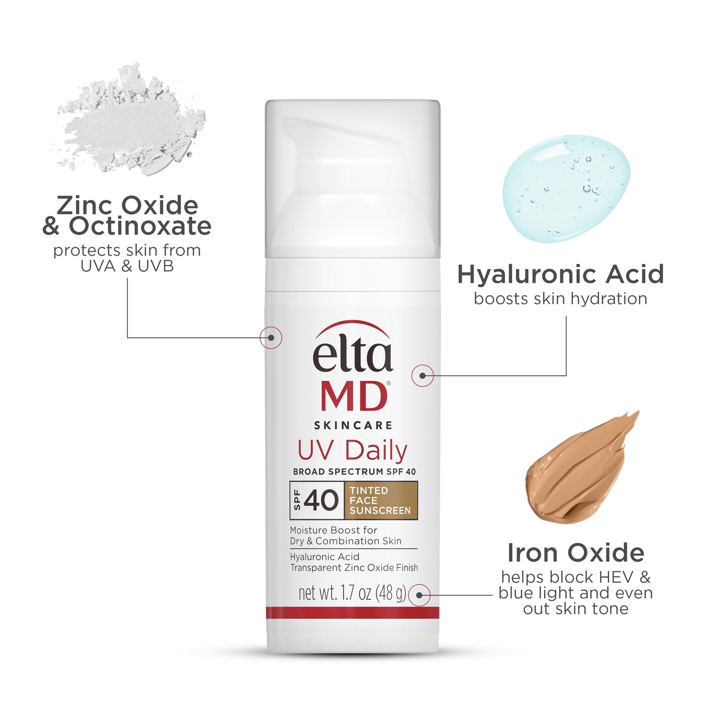 EltaMD UV Daily Tinted SPF 40 Face Sunscreen Moisturizer with Zinc Oxide, Tinted Daily Face Moisturizer with SPF, Sunscreen for Dry Skin,1.7 oz Pump Beauty & Personal Care EltaMD