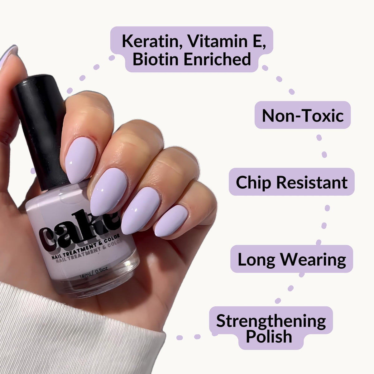 CAKE Nail Wisps Of Lilac Polish (0.5 Fl Oz) Strengthening Nail Polish Vegan And Cruelty Free, Enriched With Biotin And Keratin, Prevents Nail Damage