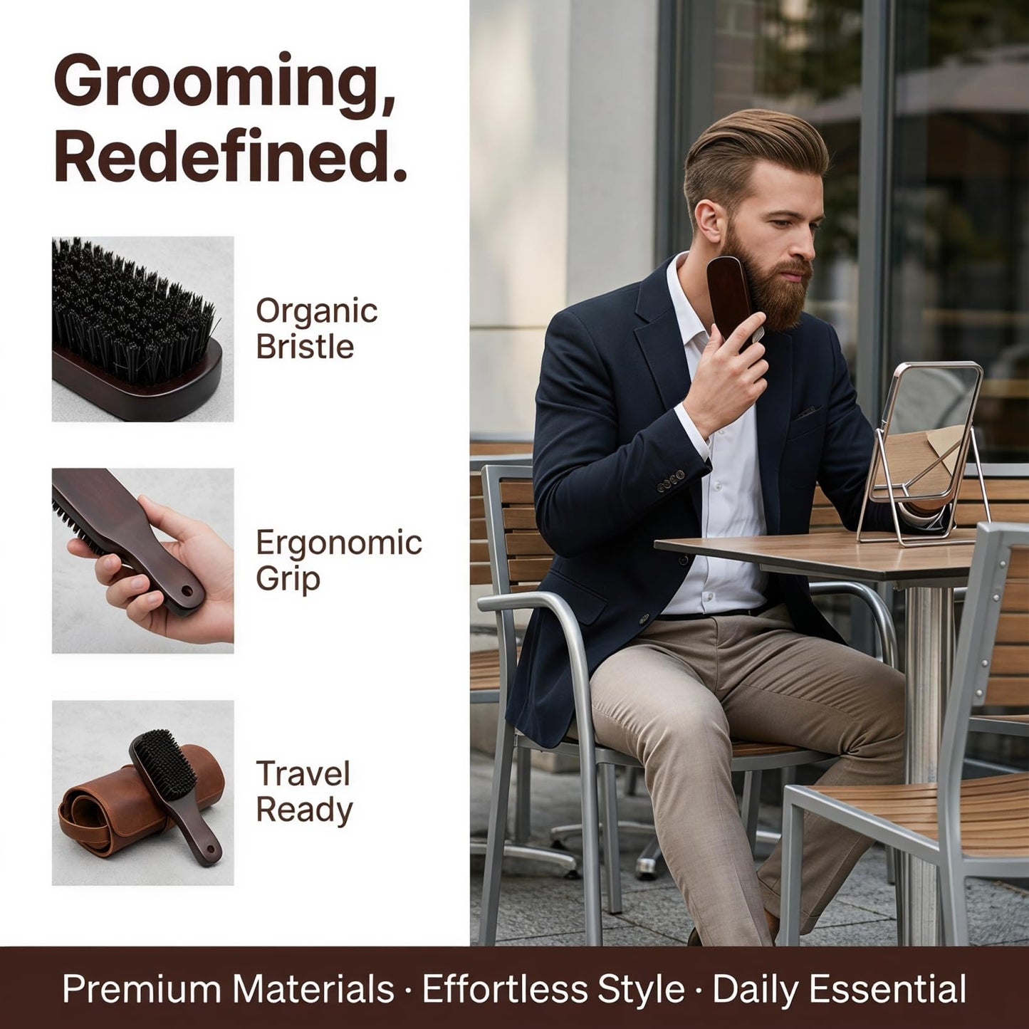 Healeved Beard Brush for Men Natural Bristle Small Portable Beard Comb Mustache Brush Gentle on Skin 6.29In Handle for Grooming and Shaping Beauty and Personal Care Healeved