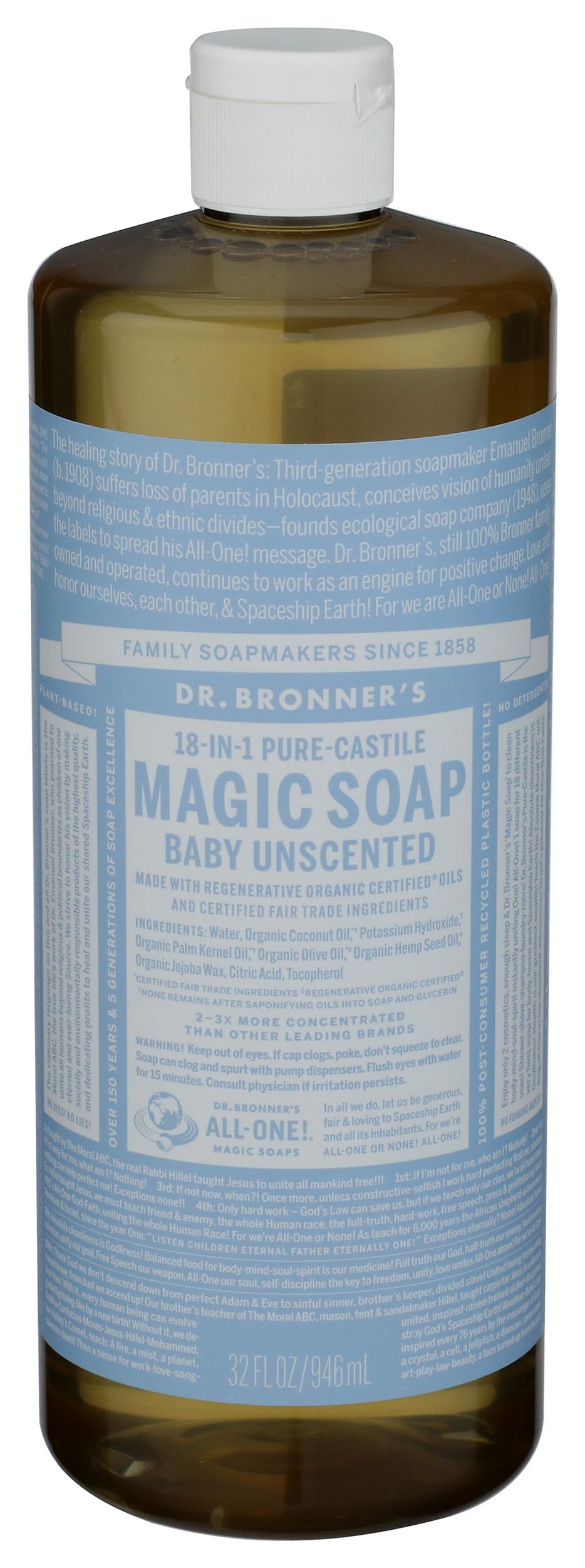Dr. Bronners Baby Unscented Liquid Castile Soap, 32 FZ Beauty & Personal Care Dr. Bronner's