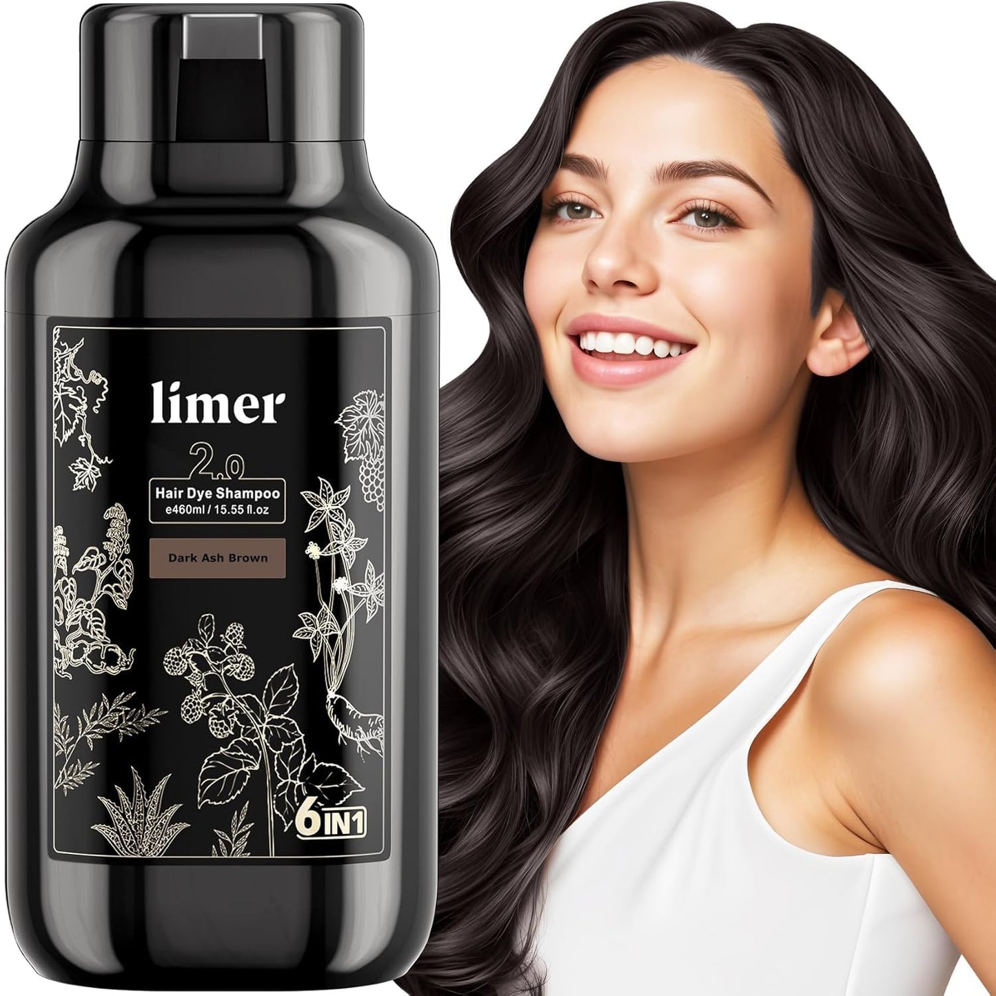 Limer Hair Dye Shampoo - 3-in-1 Hair Color Shampoo, Dark Ash Brown, 6 Herbal Extracts, 100% Gray Coverage, Non-Damaging, Long Lasting for 6-8 Weeks Beauty and Personal Care Limer Default Title