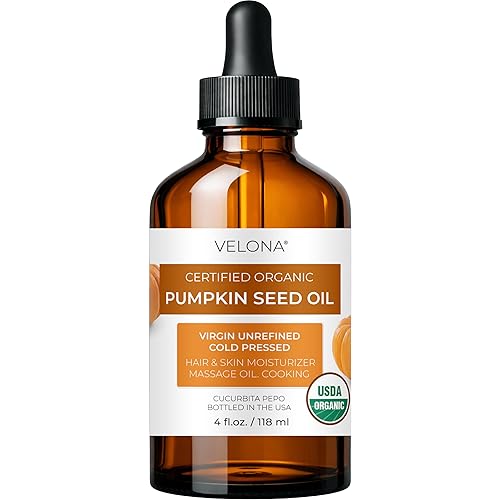 velona Pumpkin Seed Oil USDA Certified Organic - 4 Fl Oz | 100% Pure and Natural Carrier Oil | Unrefined, Cold Pressed | Cooking, Face, Hair, Body Beauty & Personal Care velona