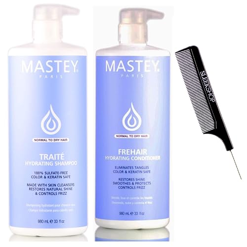 Mastey Paris TRAITE SHAMPOO & FREHAIR CONDITIONER, Sulfate-Free Cleanser & Detangler Duo Set, NORMAL TO DRY HAIR (w/Sleek Comb) (32 oz / 960 ml Beauty & Personal Care Mastey