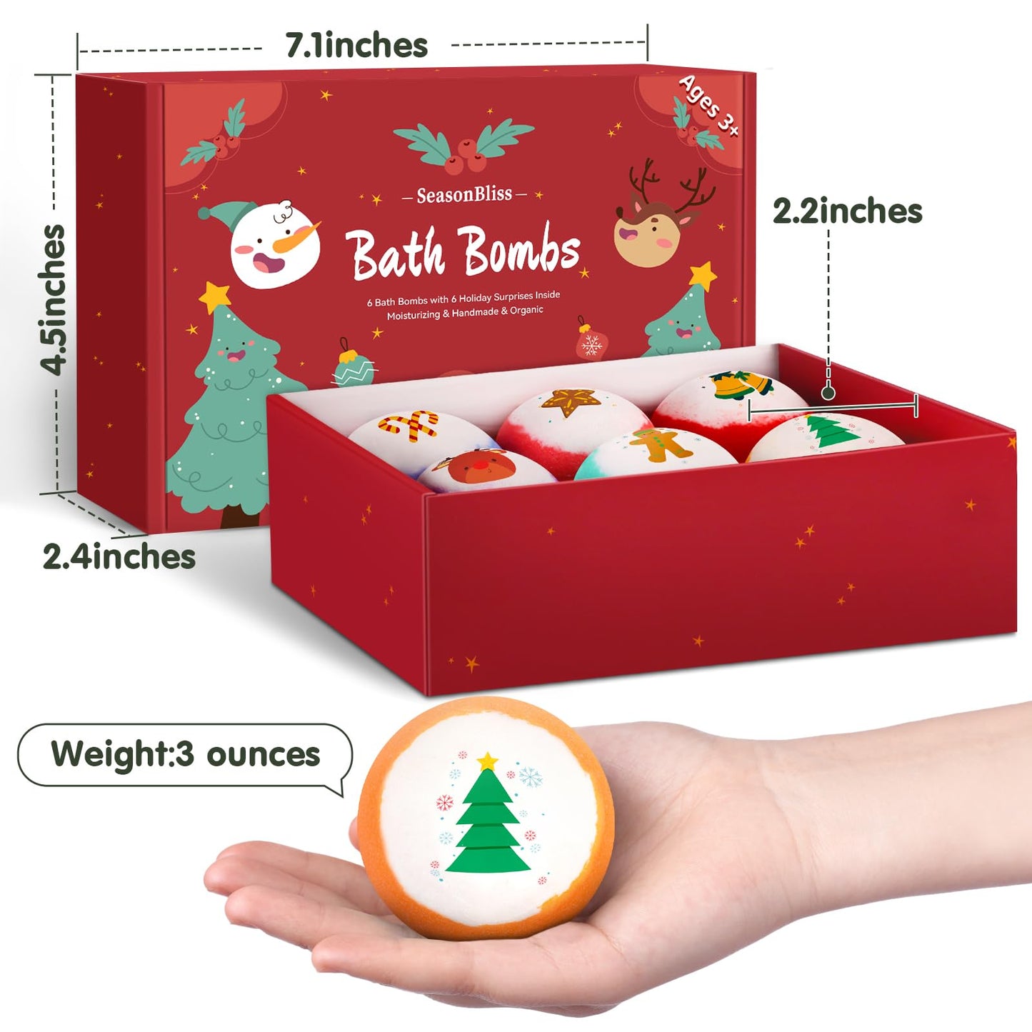 SeasonBliss Christmas Bath Bombs for Kids with Surprise Inside,Bath Bombs Sets with 6 Pack Bubble Bath Bomb for Girls and Boys, Nice Gifts for Kids Beauty and Personal Care SeasonBliss