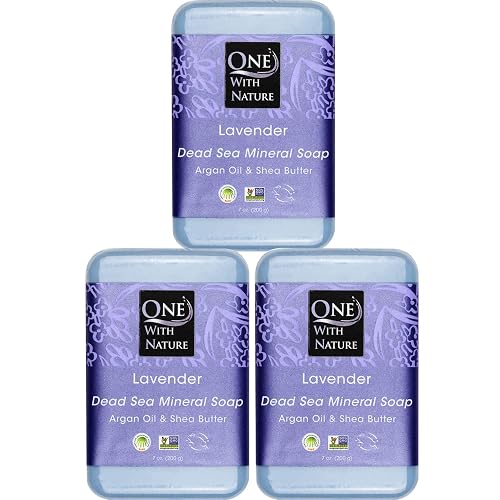 One With Nature Dead Sea Salt Lavender Soap 7oz 3-Pack - Soothing and Exfoliating Soap Bar with Dead Sea Minerals for Face & Body, for Men & Women Beauty & Personal Care One With Nature