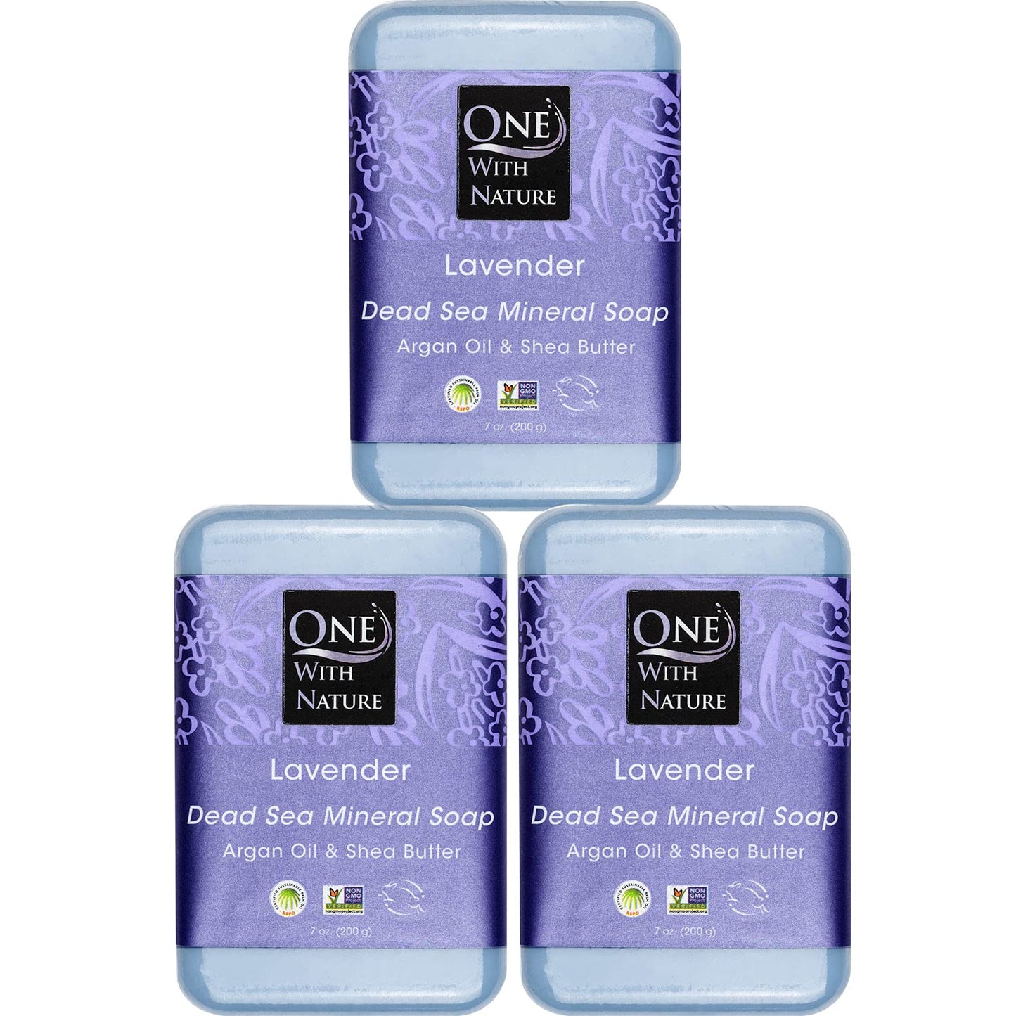 One With Nature Dead Sea Salt Lavender Soap 7oz 3-Pack - Soothing and Exfoliating Soap Bar with Dead Sea Minerals for Face & Body, for Men & Women Beauty & Personal Care One With Nature