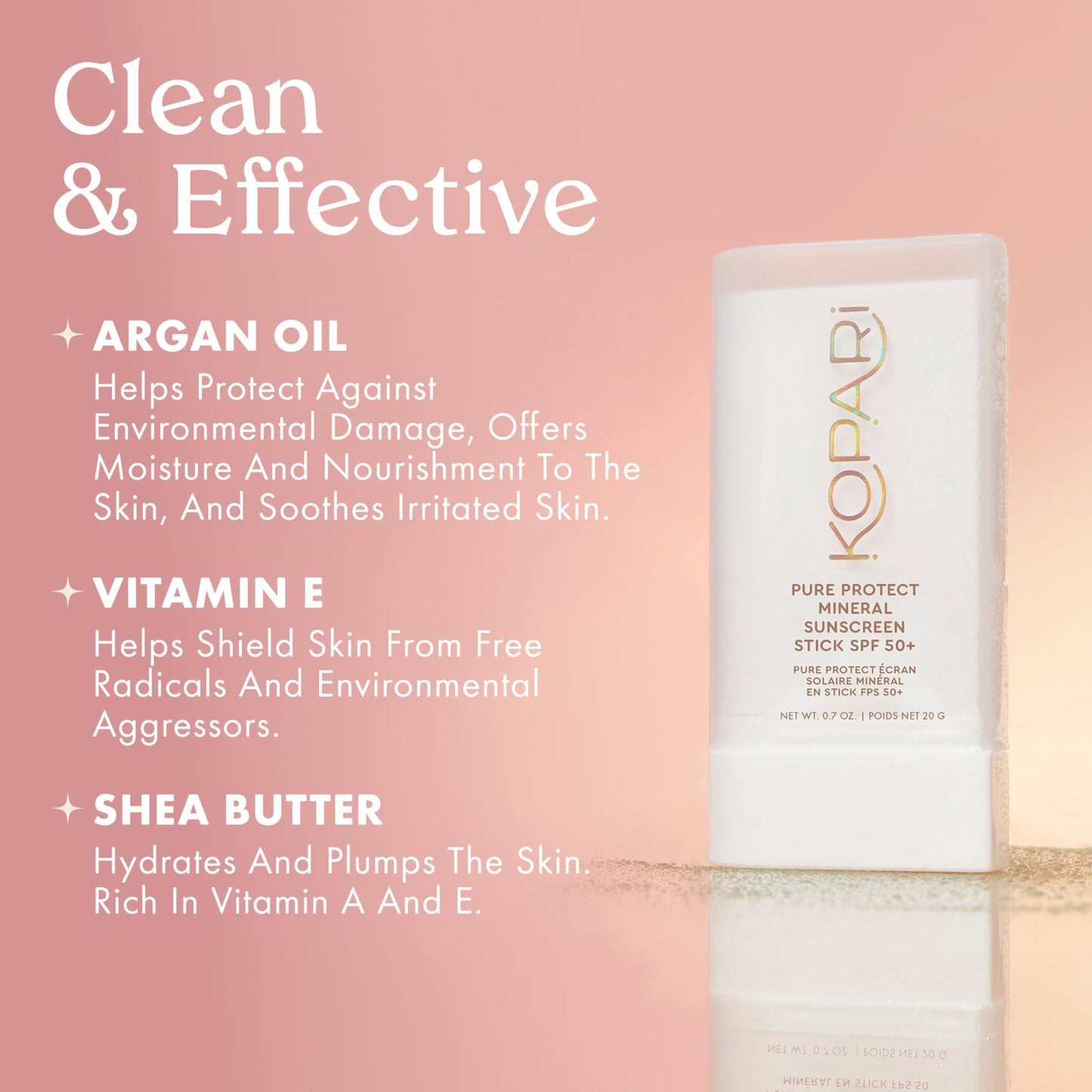 Kopari PURE PROTECT 100% Mineral Sunscreen Stick SPF 50+ Clear Zinc Oxide Face and Body Sunscreen with Hydrating Argan Oil, Shea Butter, Sheer Finish Beauty & Personal Care Kopari