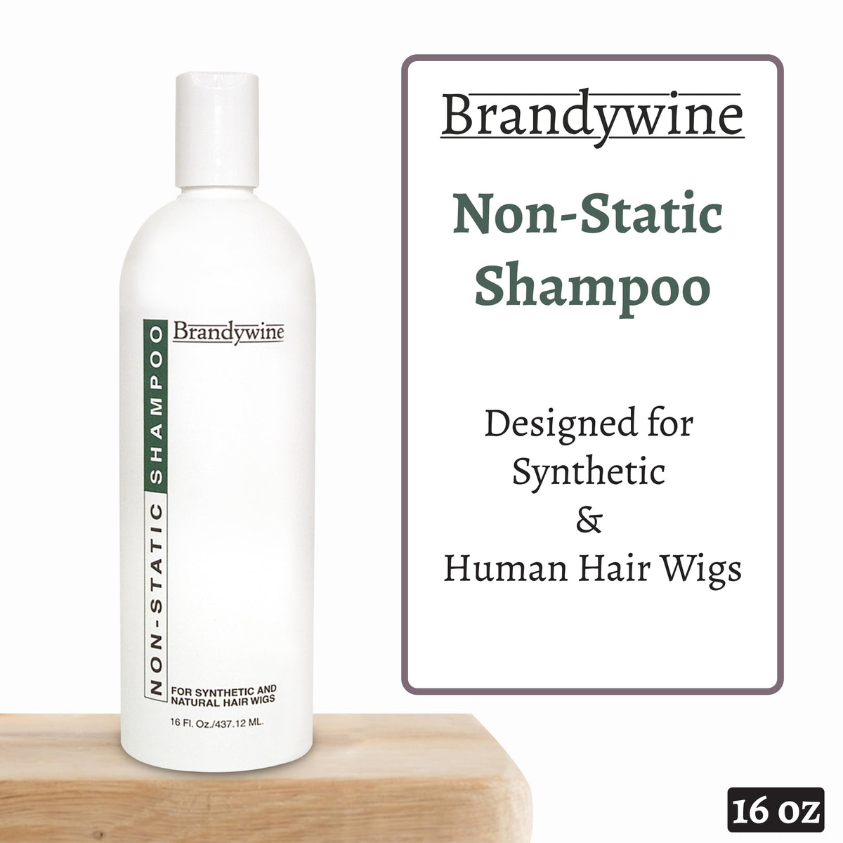 Brandywine Non Static Wig Shampoo for Synthetic & Human Hair, 16 Fl Oz