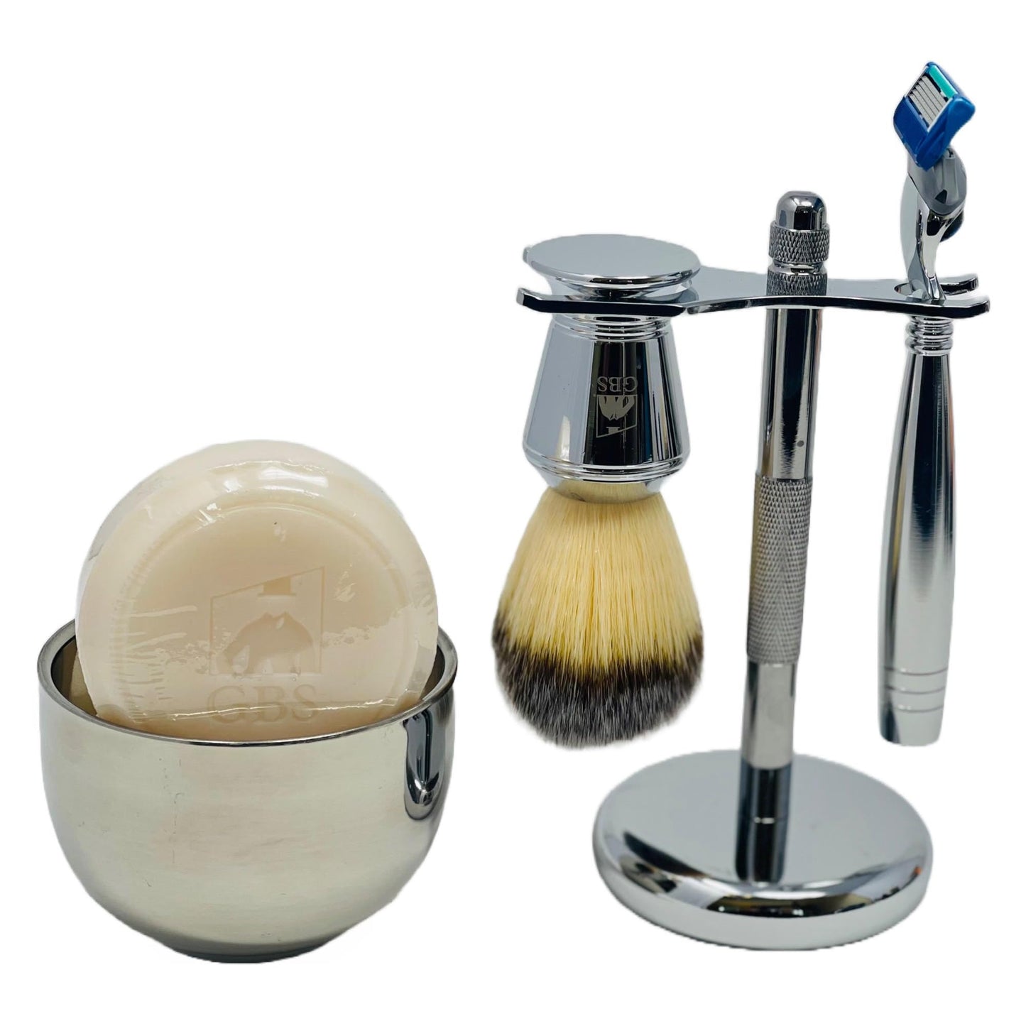 G.B.S Men's Shaving Kit - 5 Blade Razor Stainless Durable Wide Handle for Strong Grip, Shaving Brush, Razor + Brush Stand, Chrome shaving Bowl Beauty and Personal Care G.B.S