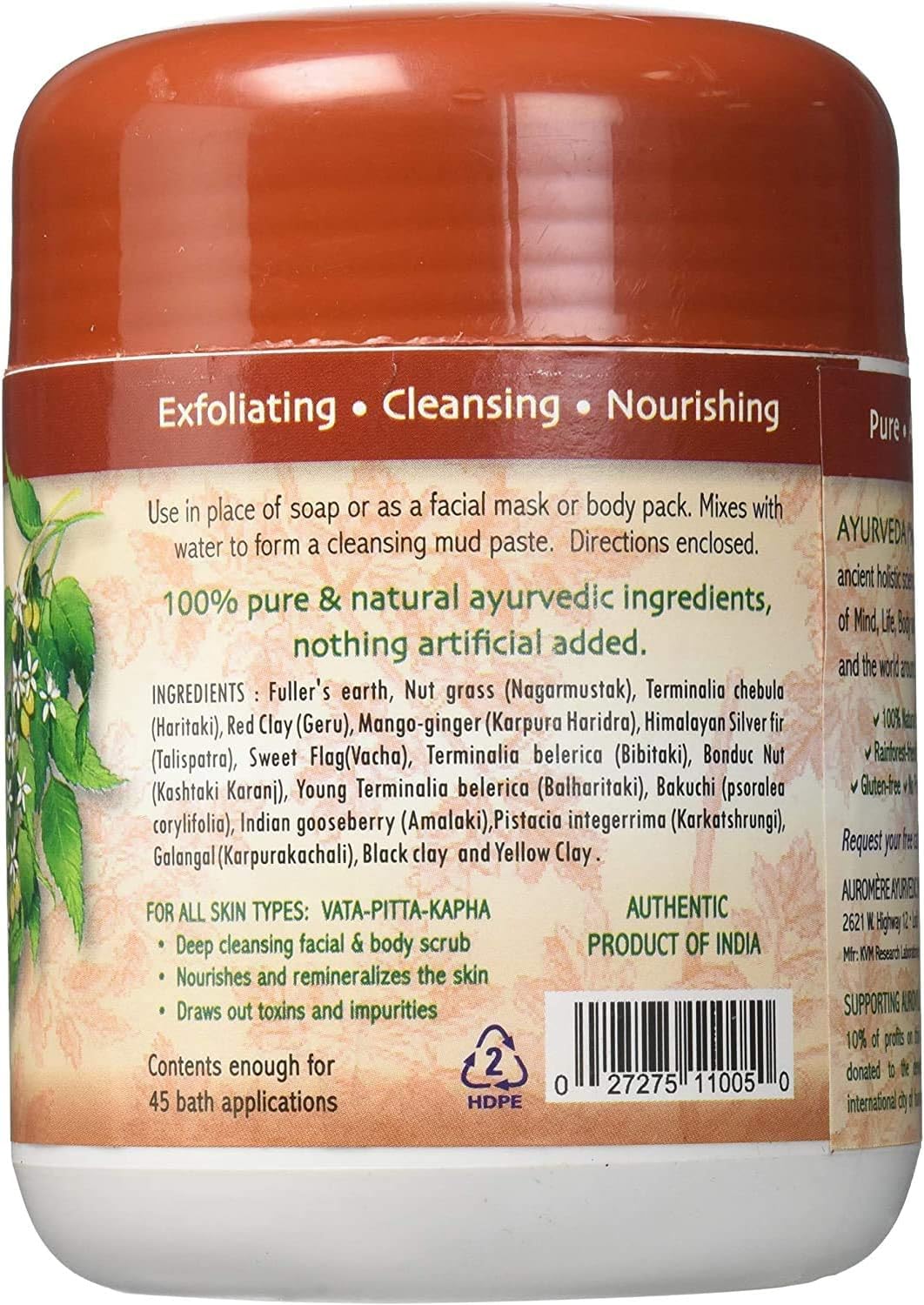 Auromere Ayurvedic Indian Healing Clay Mask for Natural Skin Care - Exfoliating Body Scrub and Facial Mask for Skin and Face Care - Mud Mask Unclogs Beauty & Personal Care Auromere