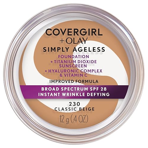 COVERGIRL Simply Ageless Instant Wrinkle Defying Foundation, SPF 28, Hyaluronic Complex & Vitamin C - 230 Classic Beige, Pack of 1 Beauty & Personal Care COVERGIRL