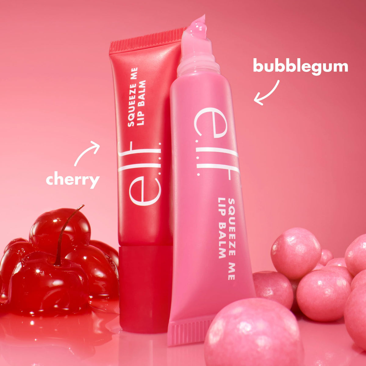 e.l.f. Squeeze Me More Lip Balm Duo, Moisturizing Balm For A Sheer Tint Of Color, Made With Hyaluronic Acid, Vegan , Cherry & Bubblegum Beauty & Personal Care e.l.f.