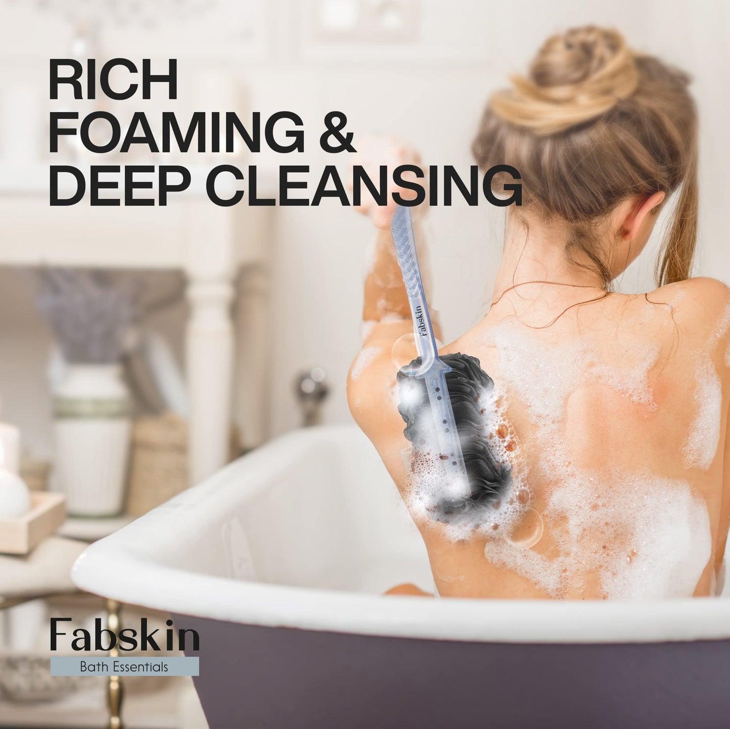 Fabskin Bath Body Brush Loofah For Men & Women With Long Handle - Body Bath Brush - Back Scrubber For Bathing - Made In India (Black) Beauty and Personal Care FABSKIN