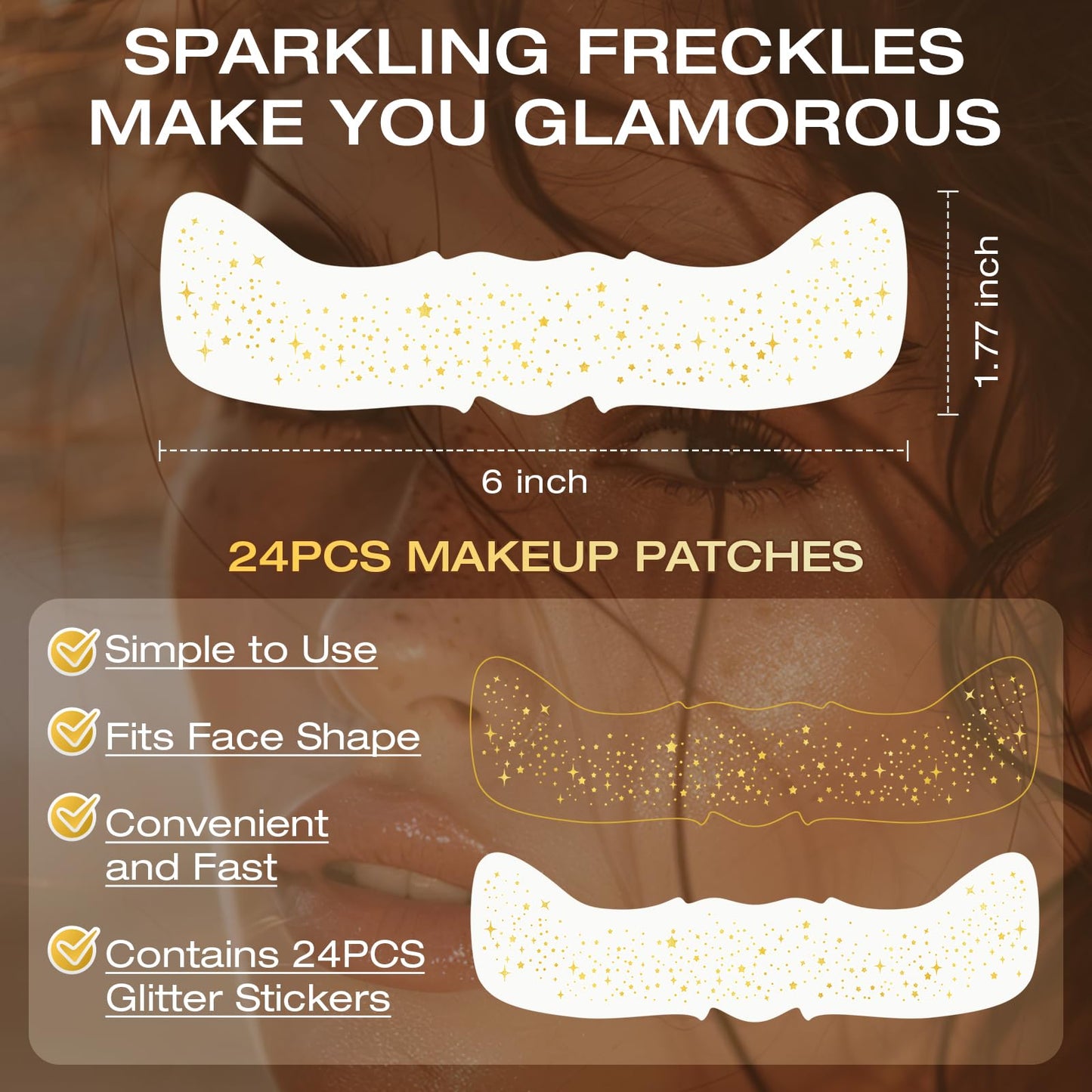 Leterly 24 Pcs Glitter Freckles Face Tattoo,Gold Face Glitter Makeup Patches Cute Sparkle Freckles Patches Waterproof Makeup Speckles for Face Beauty & Personal Care Leterly