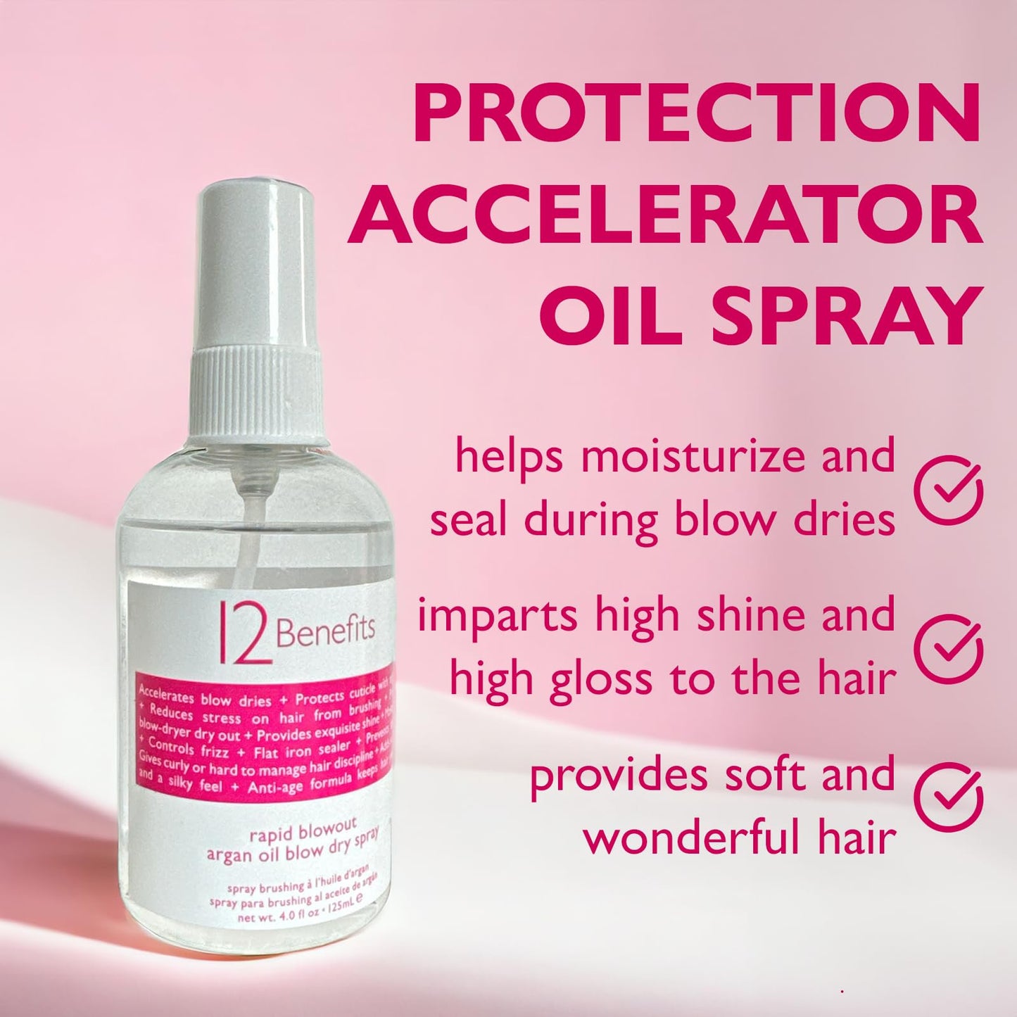 12 Benefits RAPID BLOWOUT ARGAN OIL SPRAY - Cut Blow Dry Time by 40% - Heat Protectant, Nourishes, Smooths Frizz, Adds Shine & Softens Damaged Hair, 4 Beauty & Personal Care 12 Benefits
