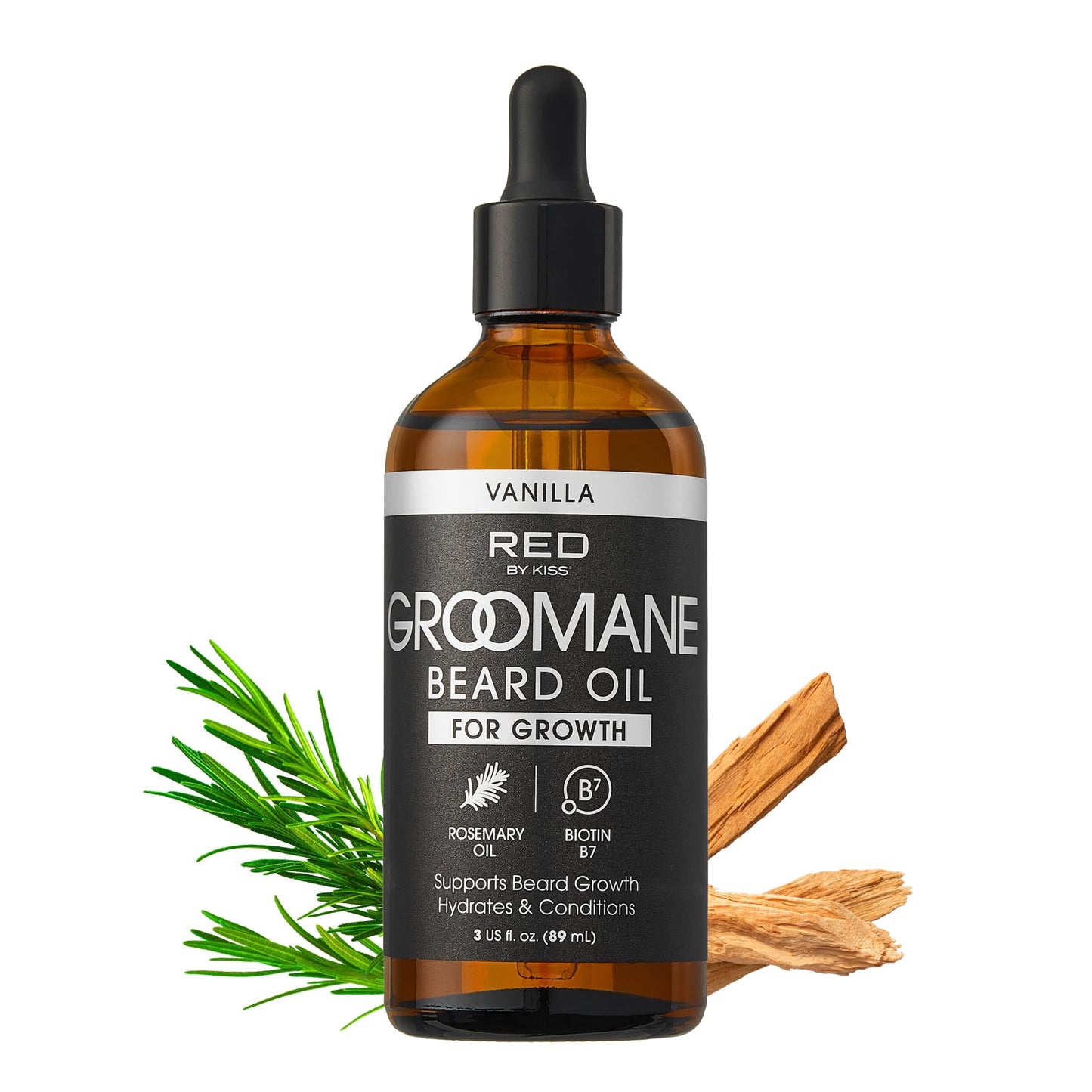 Red by Kiss Groomane Beard Oil, Rosemary Oil & Biotin, Promotes Full, Healthy Look Beard Strengthen Facial Hair, Reduces Breakage (3 fl.oz, Vanilla) Beauty and Personal Care Red by Kiss
