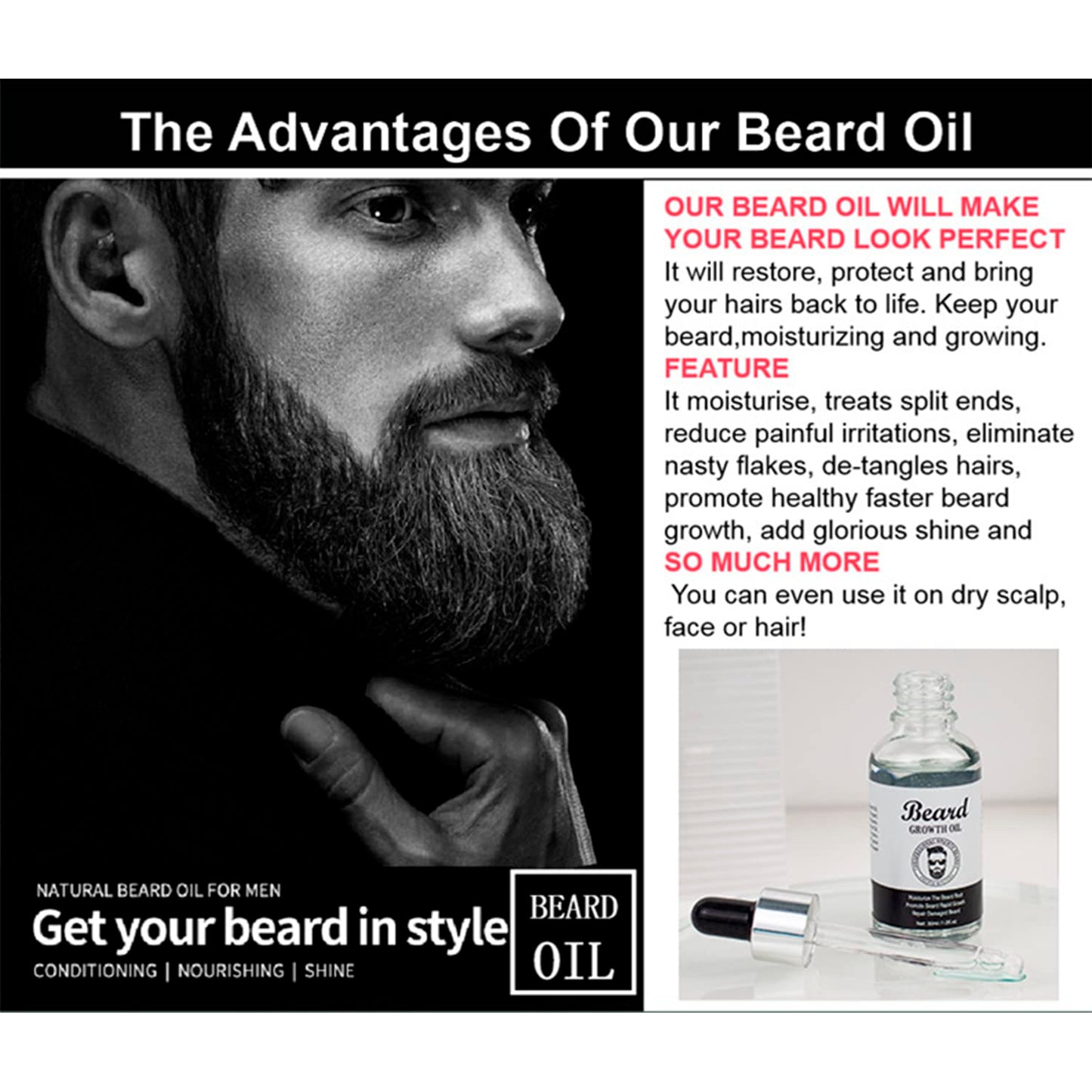 DISAAR Beauty Beard Growth Oil Daily Support Formula Moisturizing Roots Repair Damaged Hair 30ml / 1fl.oz Beauty and Personal Care DISAAR Beauty