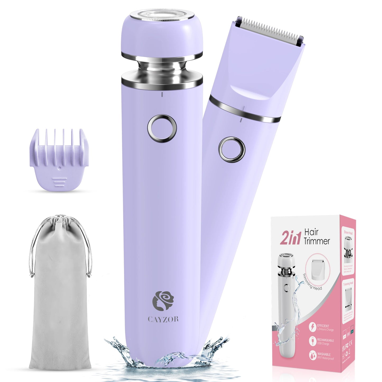 Cayzor Bikini Trimmer and Shaver Kit for Women - 2-in-1 Wet/Dry Electric Body Hair Trimmer Facial Hair Removal Cordless Waterproof Bikini Shaver Razor Beauty and Personal Care Cayzor