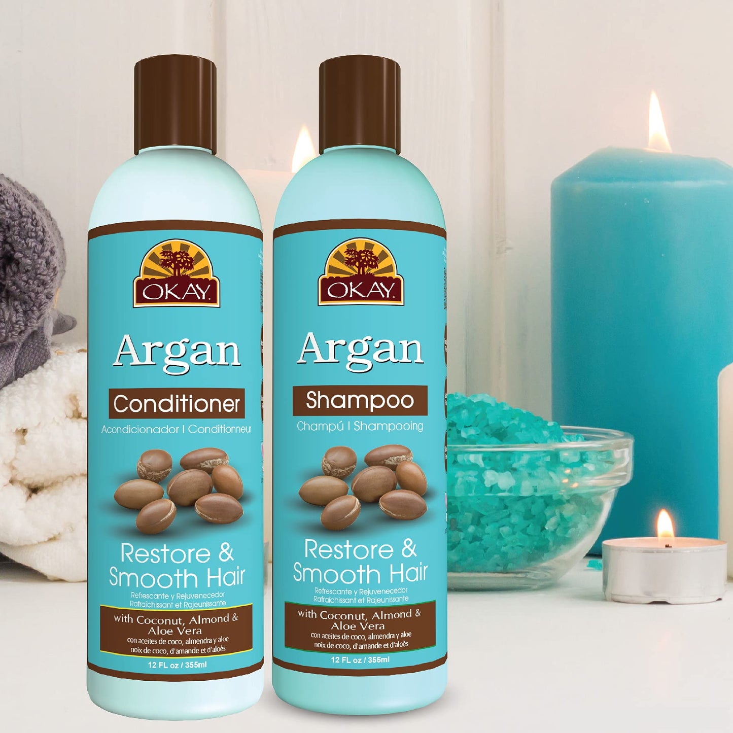 OKAY Argan Shampoo & Conditioner Set 24 oz | Sulfate Free Hair Care System for Dry & Damaged Hair | Hydrating, Smoothing & Frizz Control Formula Beauty & Personal Care OKAY