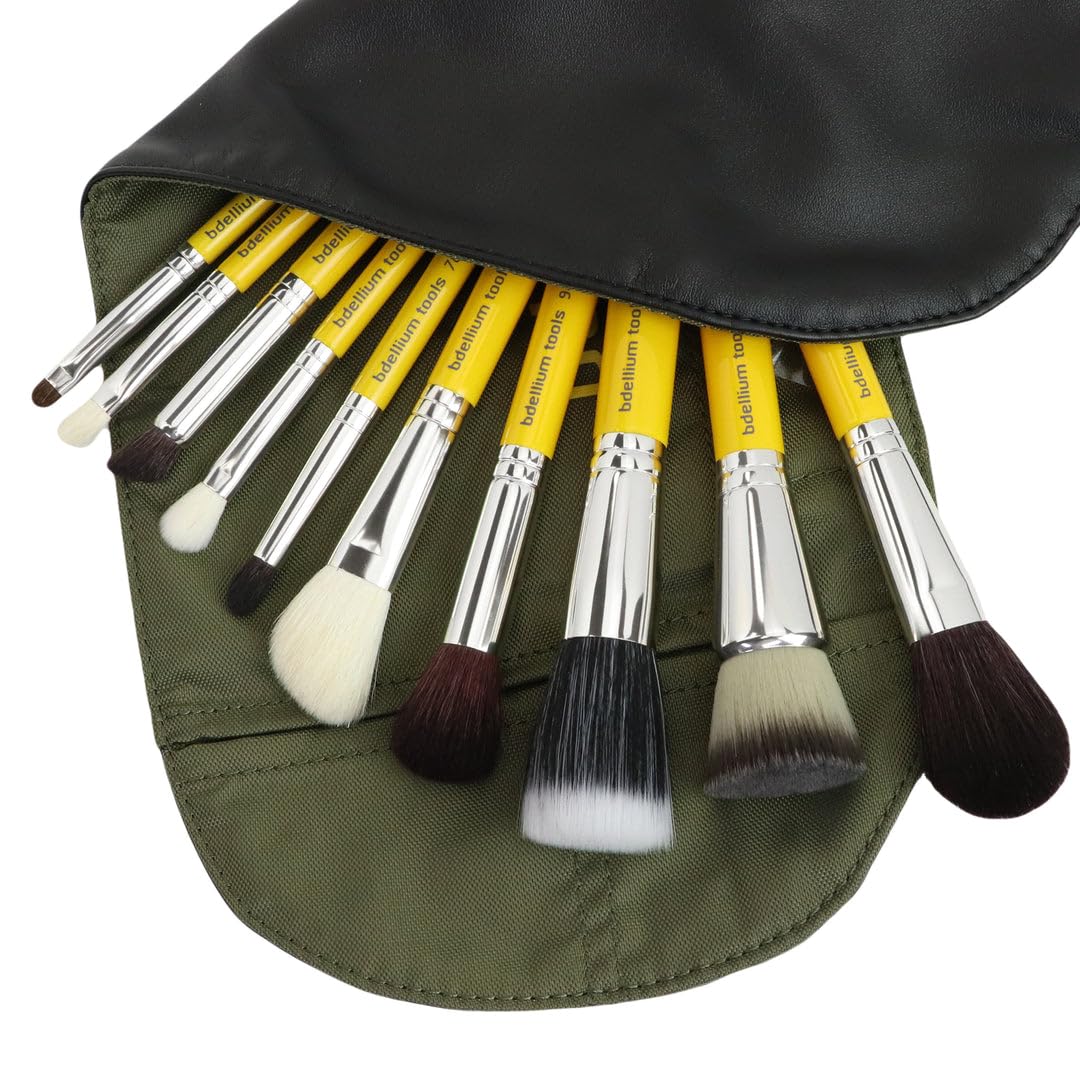 Bdellium Tools Professional Makeup Brush Travel Series - Mineral 10pc. Brush Set with Roll-Up Pouch