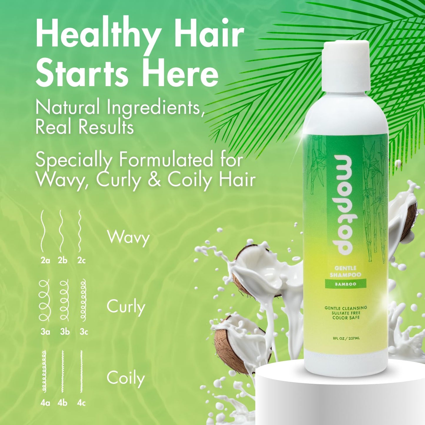 MopTop Gentle Shampoo - Every Day Curly Hair Sulfate Free Shampoo, Improves Moisture & Reduces Frizz, Paraben Free Natural Hair Products for Straight Beauty & Personal Care MopTop