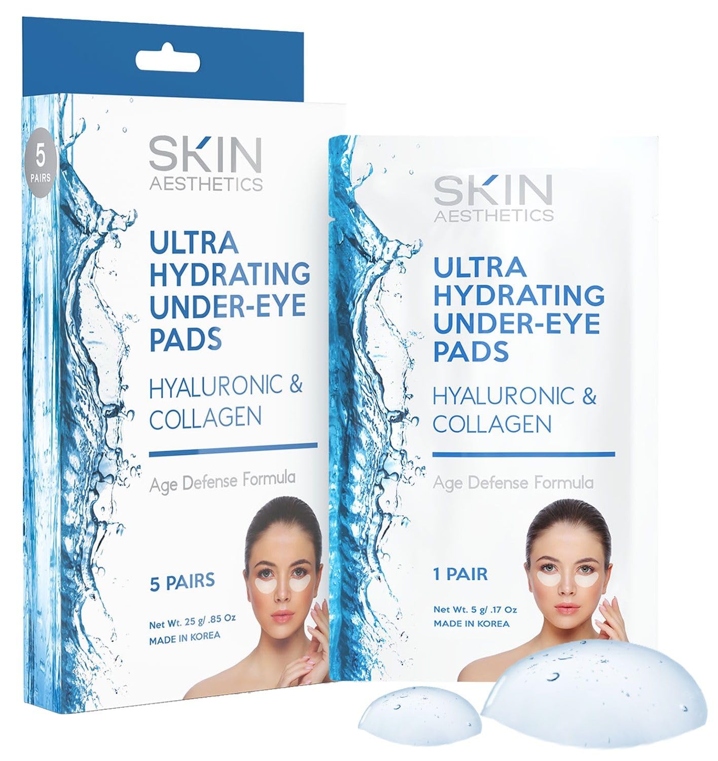Skin Aesthetics Hyaluronic & Collagen Under Eye Patches - Reduces Puffiness, Eye Bags & Wrinkles, Ultra Hydrating - Dermatologist Tested Korean Beauty & Personal Care Skin Aesthetics