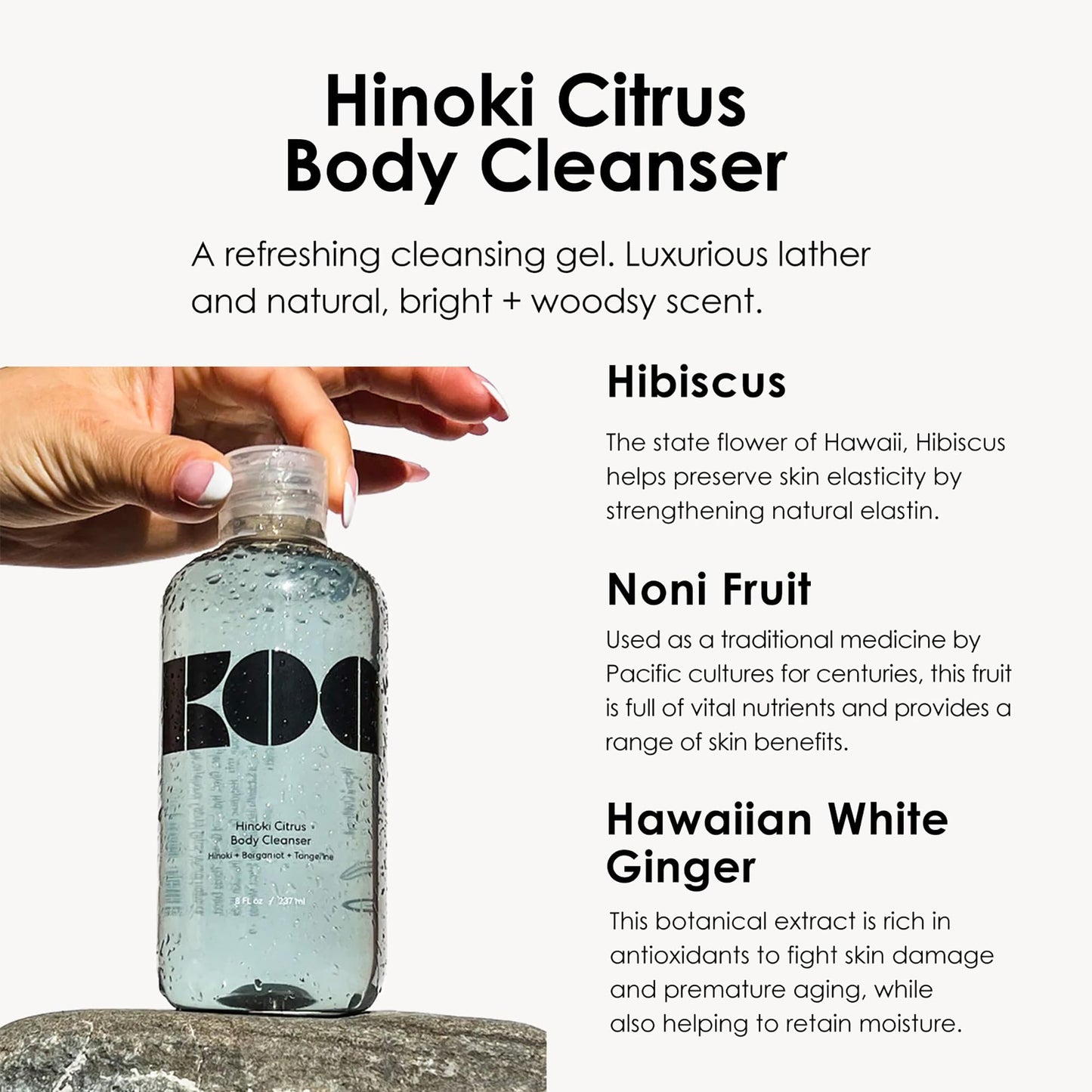 KOA Hinoki Citrus Shower Gel - Non-Drying Body Wash for Men and Women with White Ginger, Gardenia Extracts - Skin Strengthening, Anti-Aging - 8 oz Beauty & Personal Care Koa