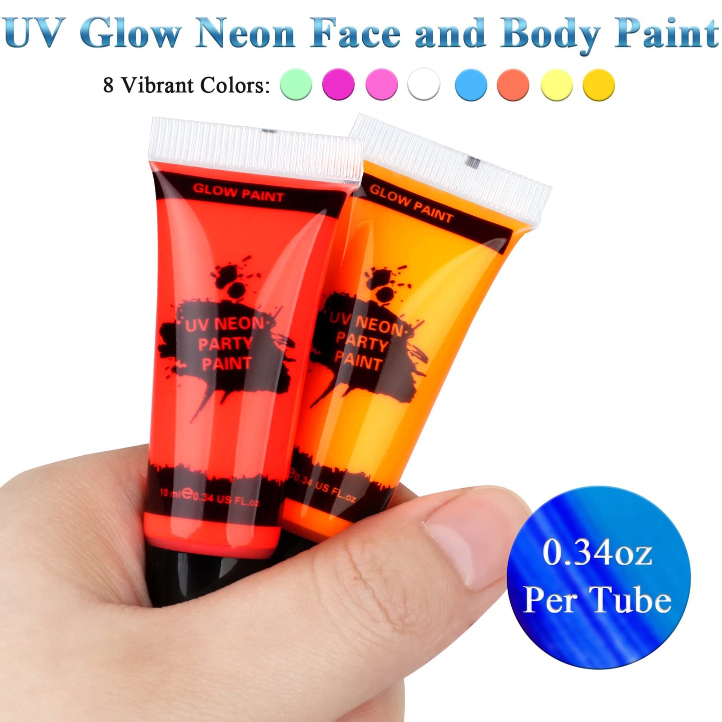 Blacklight Neon Face and Body Paint, 8 Tubes 0.34oz Glow in the Dark Body Paints, Neon Fluorescent Glow in Dark Party Supplies (10ml).… Beauty & Personal Care fenshine