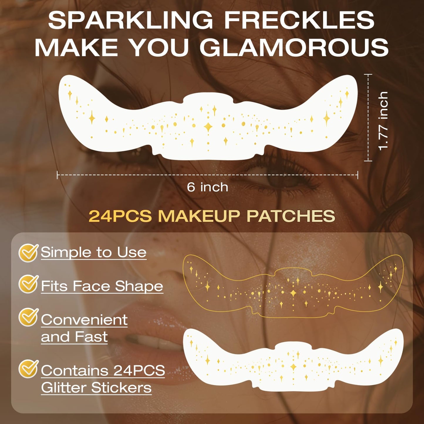 Leterly 24 Pcs Glitter Freckles Face Tattoo,Gold Face Glitter Makeup Patches Cute Sparkle Freckles Patches Waterproof Makeup Speckles for Face Beauty & Personal Care Leterly
