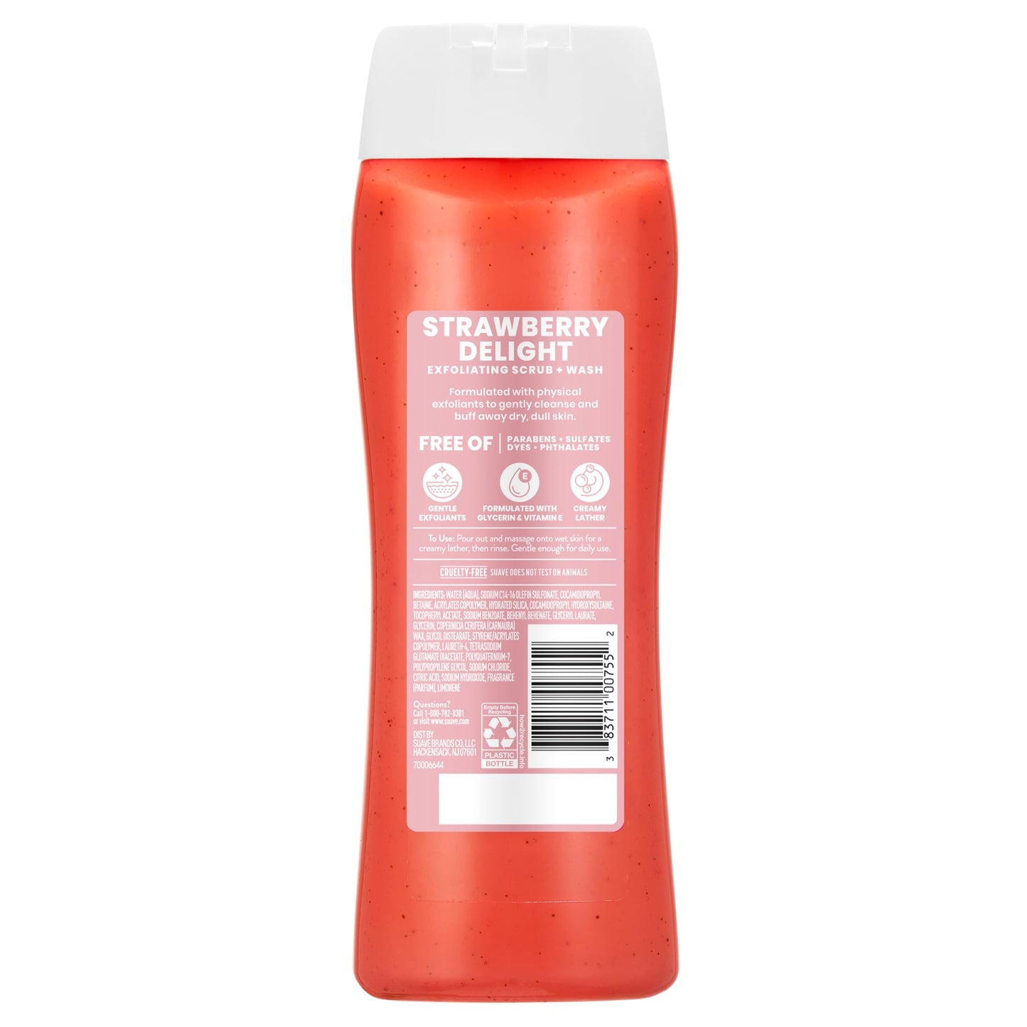 Suave Strawberry Delight Exfoliating Body Wash & Scrub with Glycerin & Vitamin E, Sulfate-Free Hydrating Cleanser for Soft, Smooth Skin, 18 FL OZ Beauty & Personal Care Suave